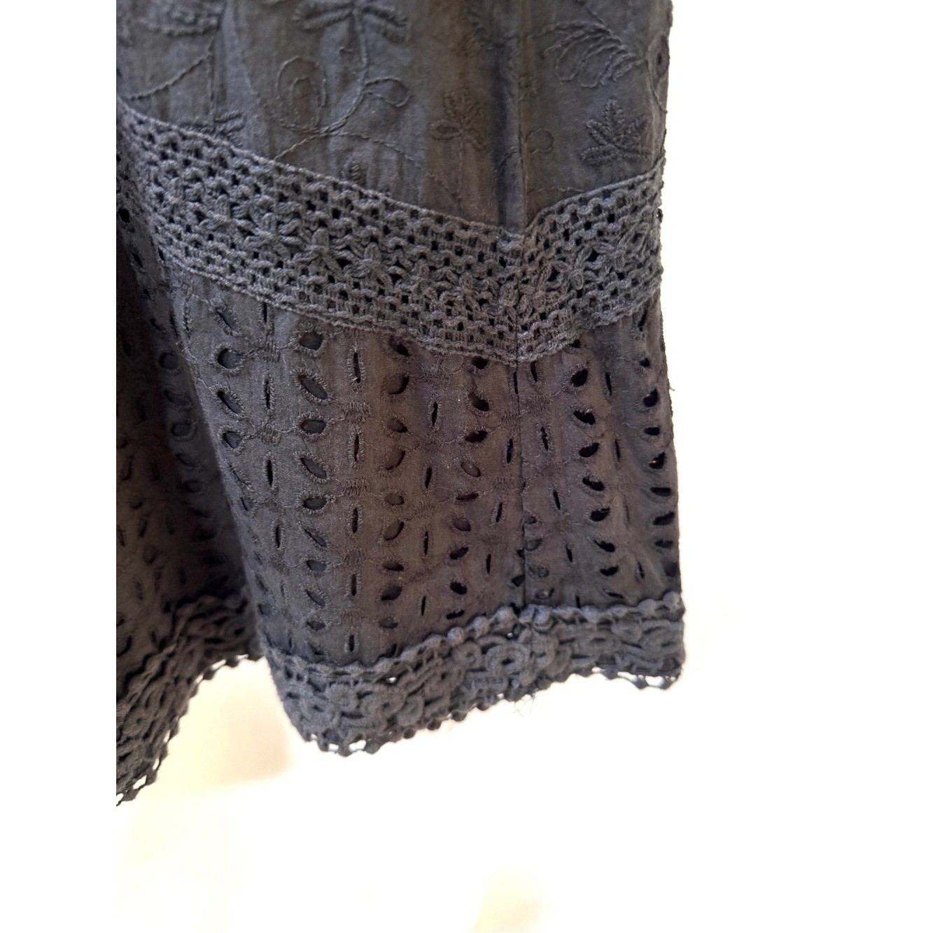 Sundance Vintage Black Eyelet Lace Short-Sleeve Shift Dress, Size S