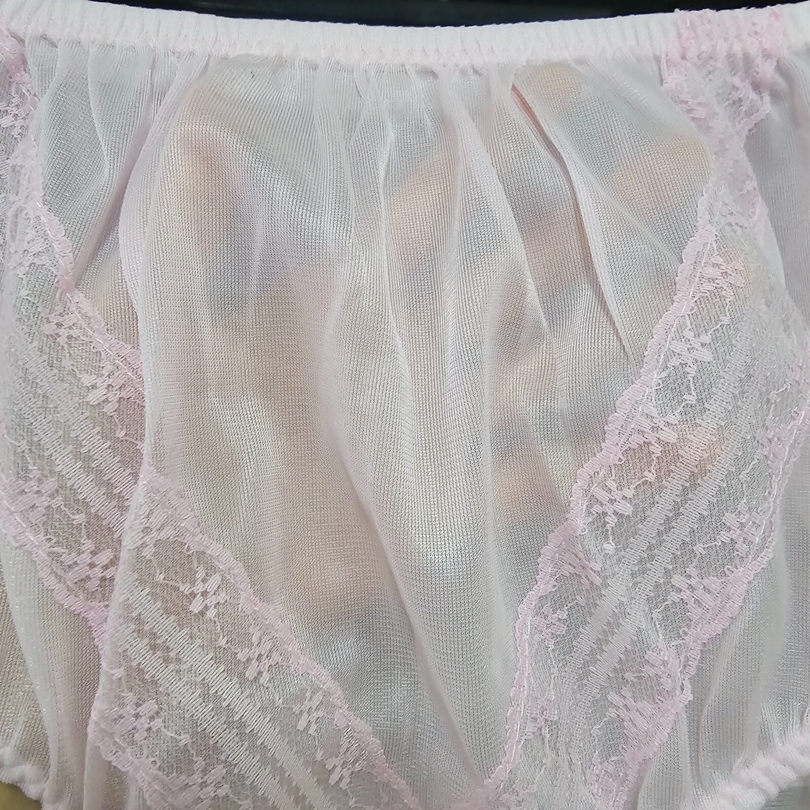 Vintage Sheer Nylon Panty Light Pink Sissy Lace Granny Brief Size 8 Hip 40-44″