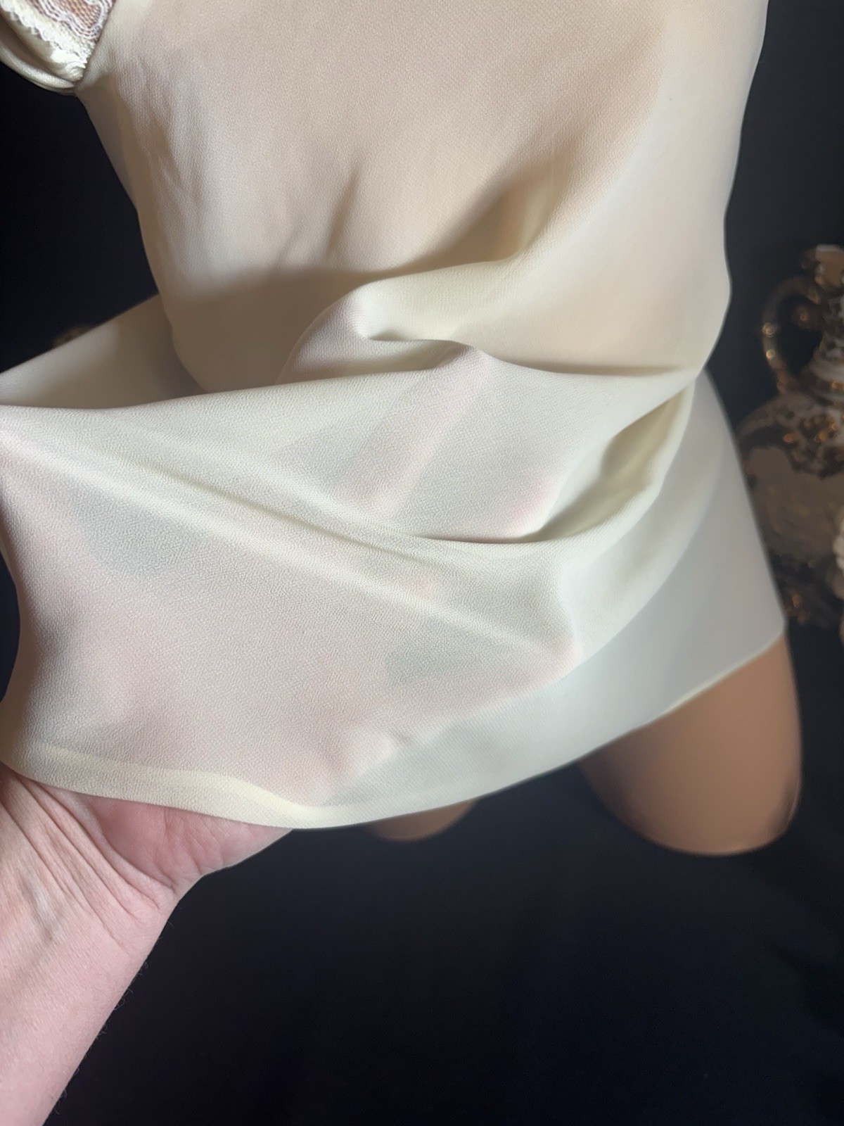Satin Gown Tissue SHEER Gown See thought nightgown Deep V neck Babydoll Nightie