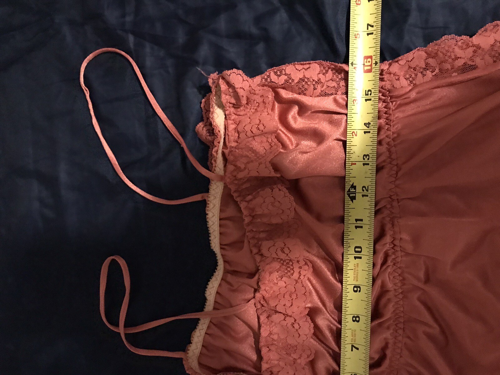 Vtg M Tall Lady Cameo Salmon Soft Nylon Nightgown Negligee Gown Lace