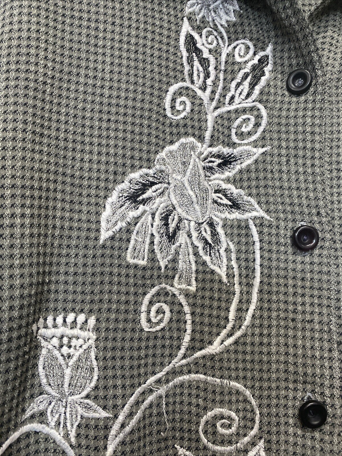 Vintage Rare Gold & Diamond Women’s Button Up White Filigree Shirt Size Large