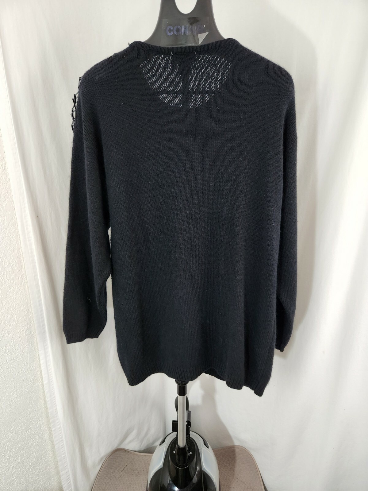 VTG Eminent Black Knit Sweater with Dangling Beads SZ L