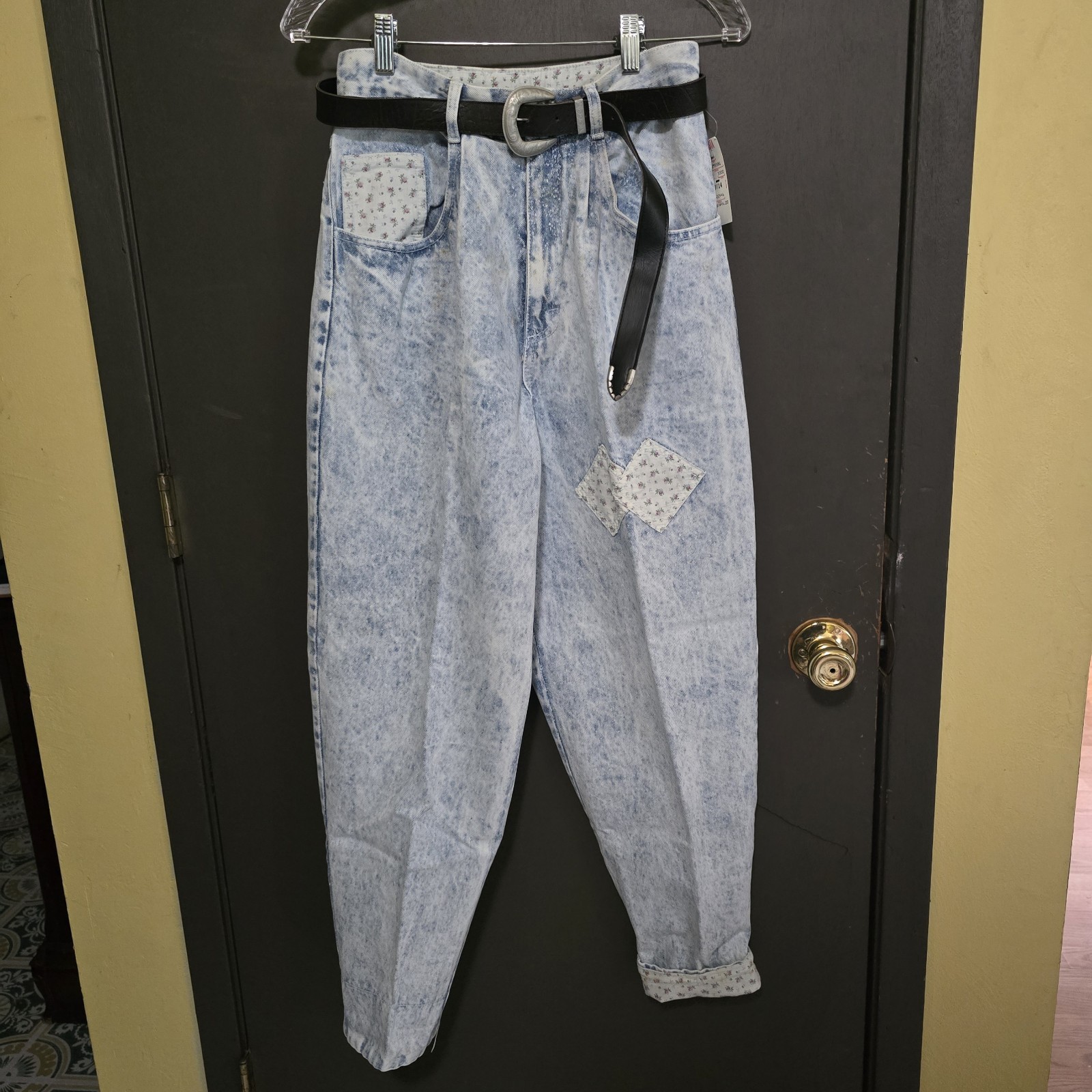 VTG 80s Deadstock Acid Wash Patchwork Mom Jeans PASTA Breaker Sz 13/14 NWT