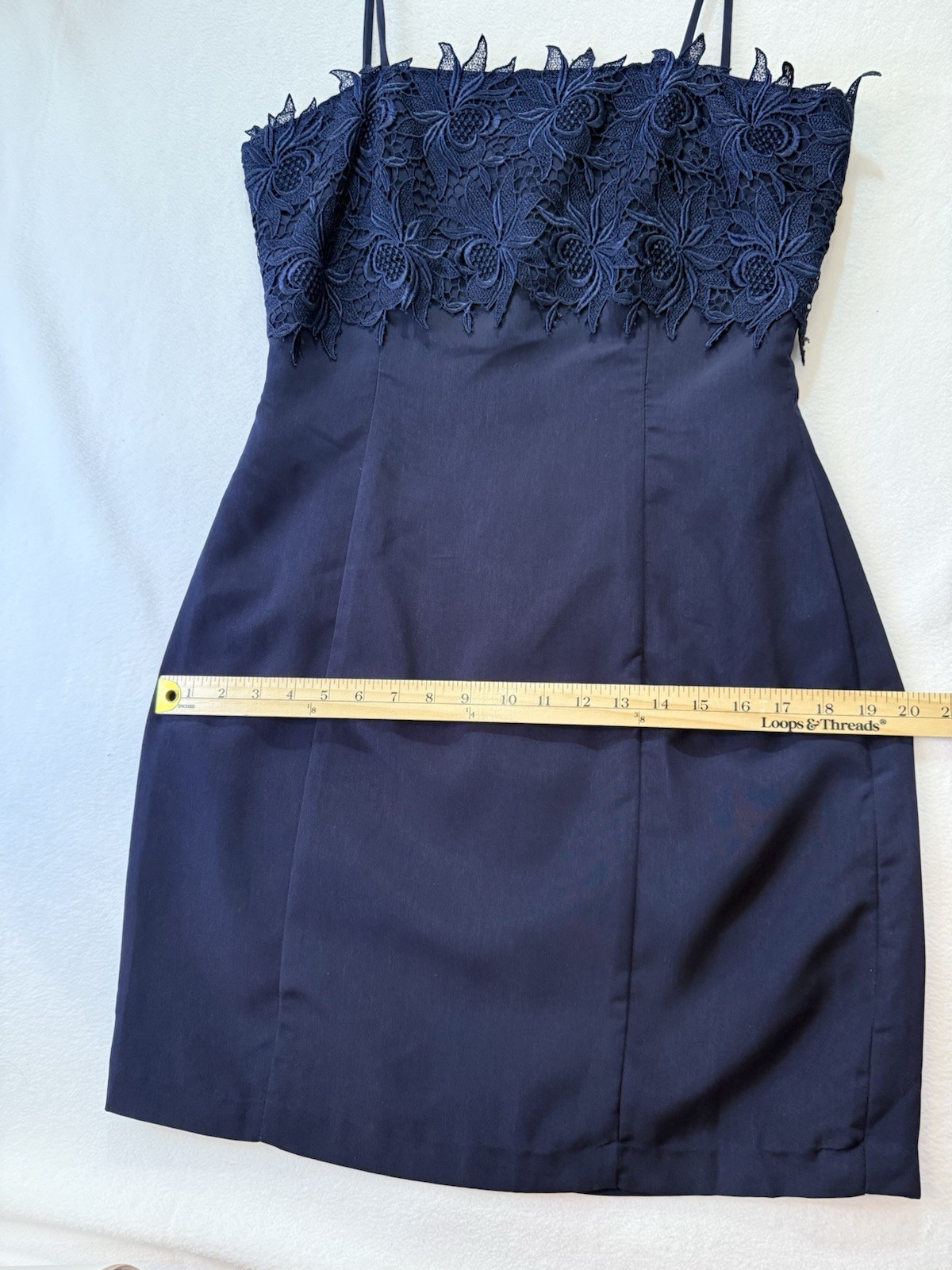 Vintage 1992 Custom Handmade Navy Blue Lace Cocktail Mini Dress Sheath 90s