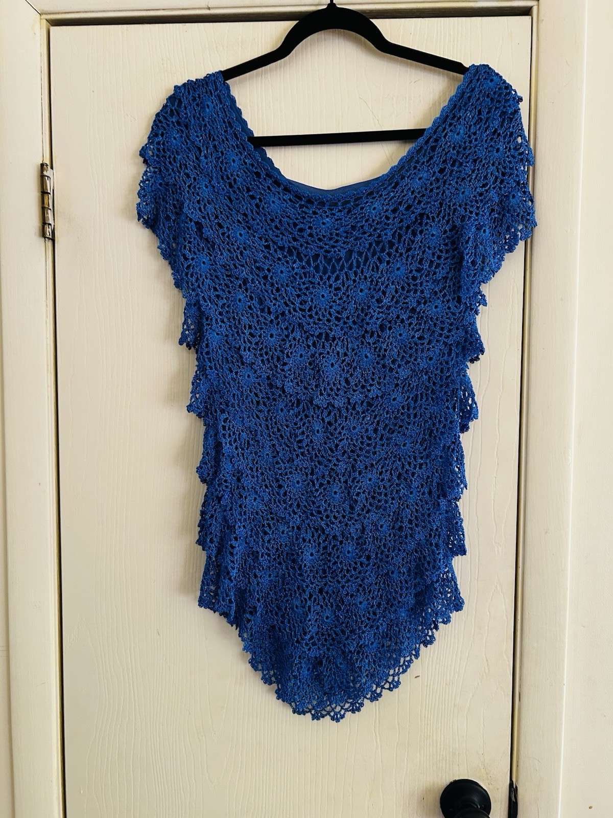 VTG 90s 70s Crochet Romantic Layered Boho Victorian Revival Tunic Blouse M