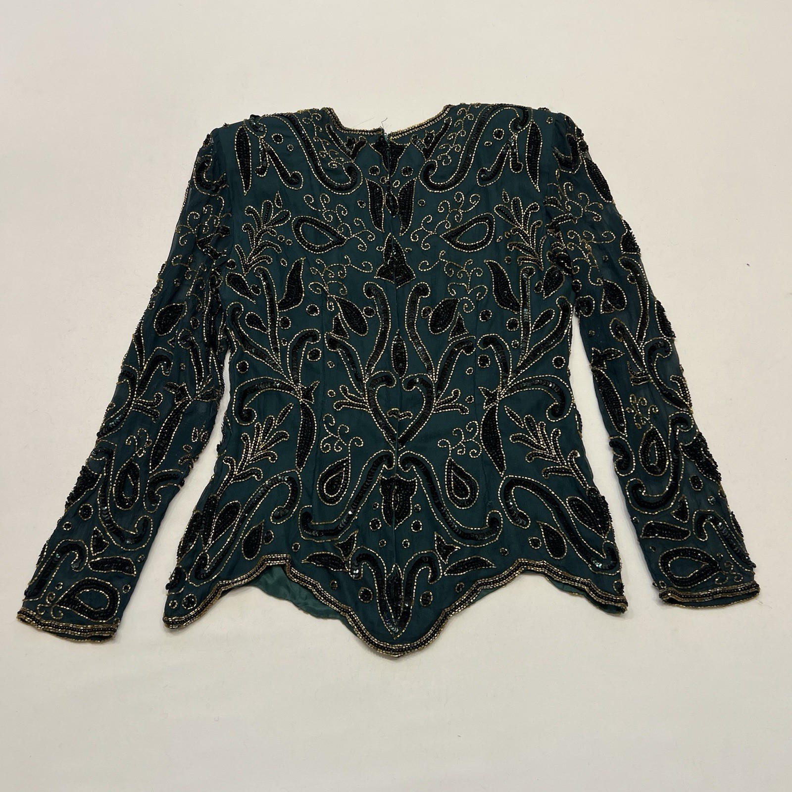 Vintage 80s Statement Beaded Blouse Size Medium Maximalist Glam Shoulder Pad Top