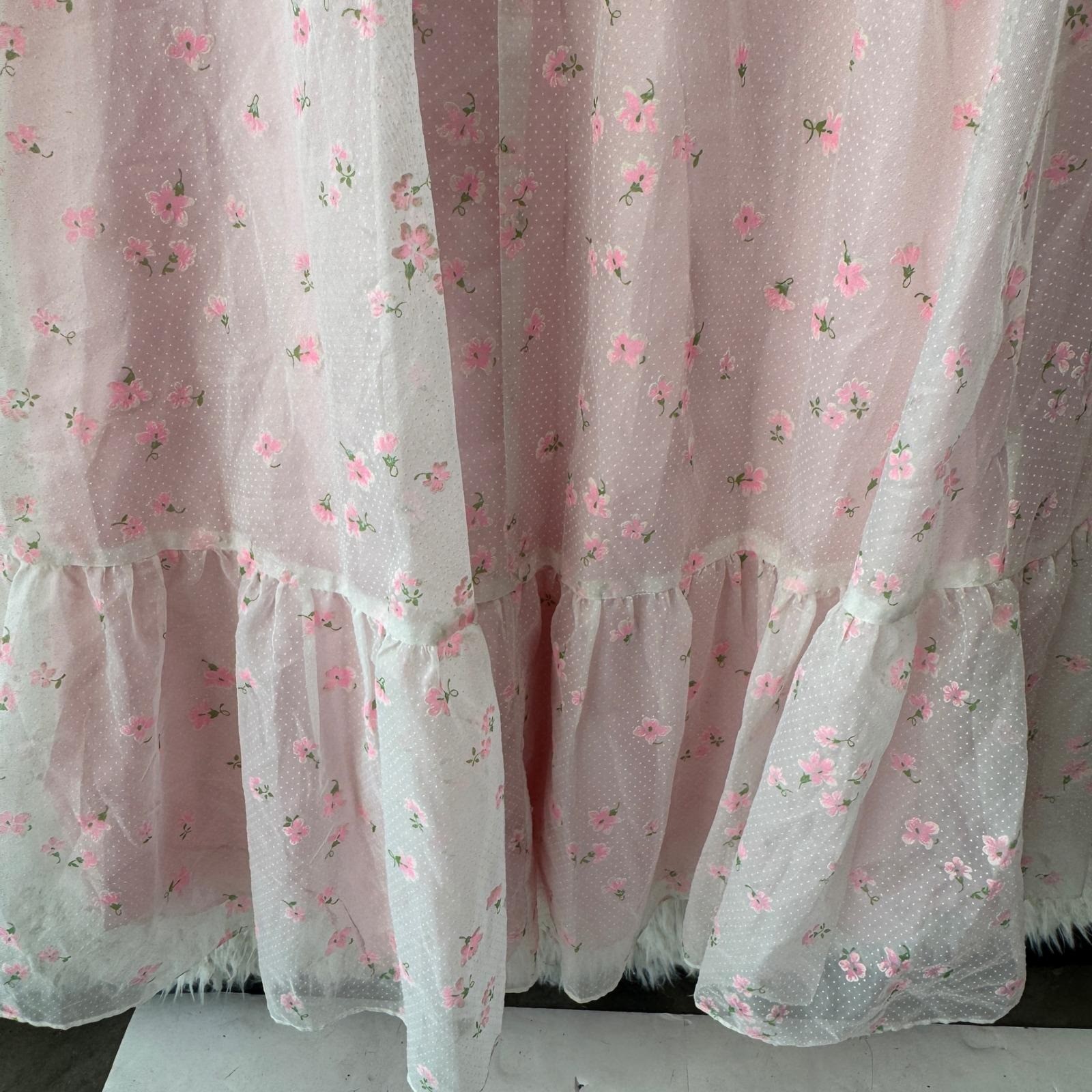 Vintage Lorrie Deb Maxi Dress 9/10 Pink Floral Lace Cottagecore Prairie 70s Boho