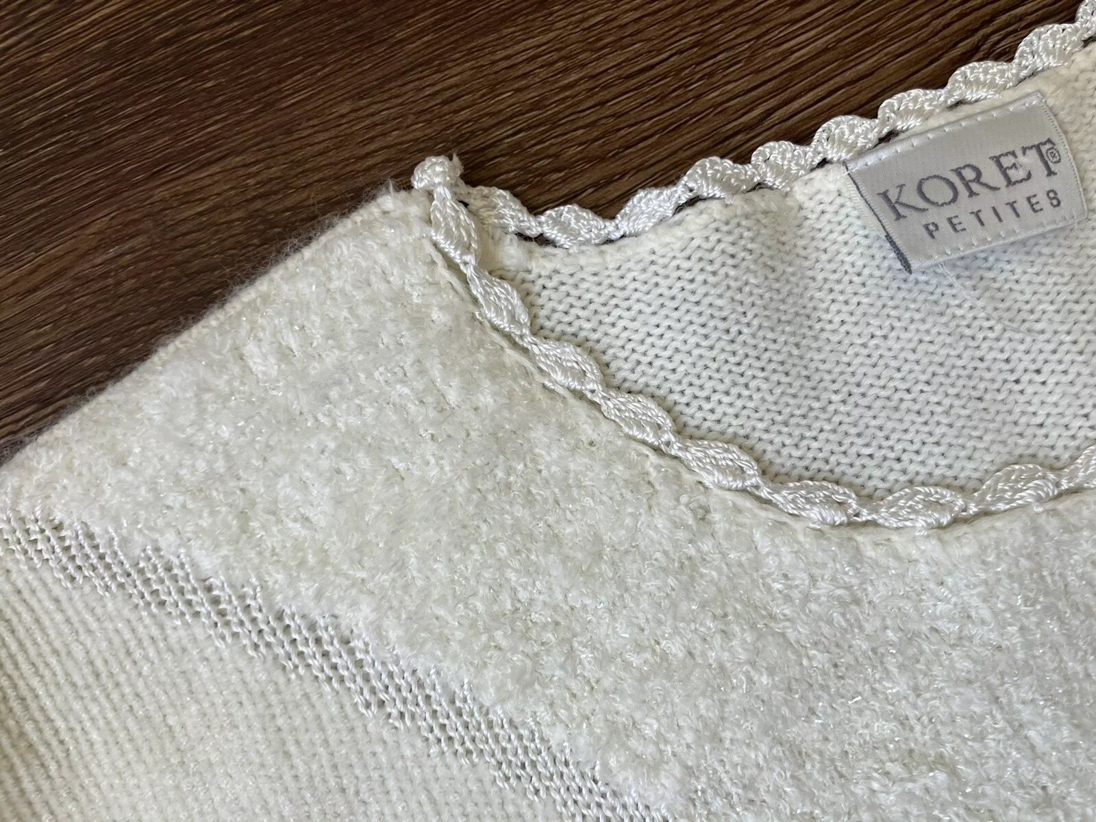 Vintage ’80s Koret Embellished Oversized Grandma Sweater Ivory Embroidery M/L