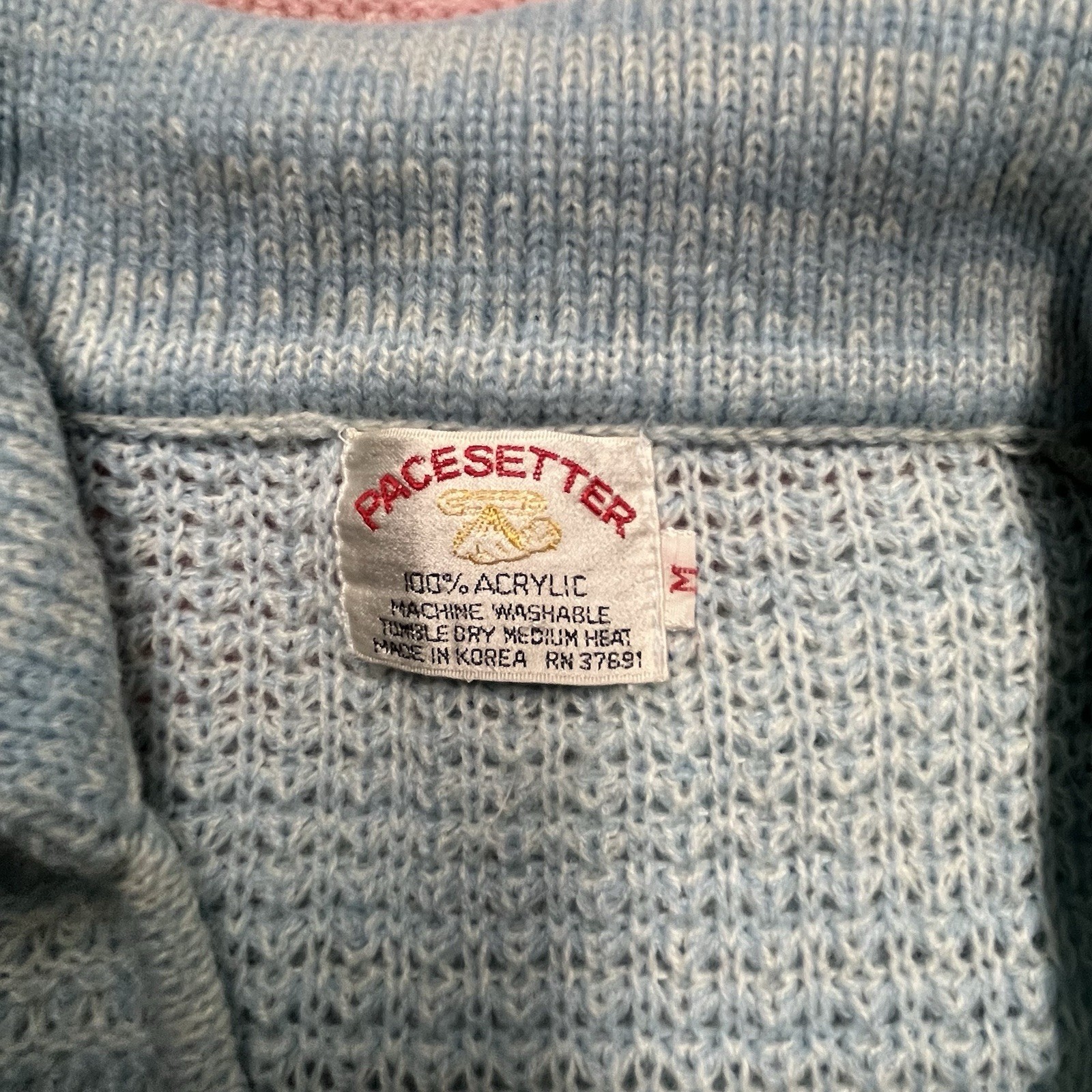 Vintage Pacesetter Knit Blue Yellow pink Sweater m