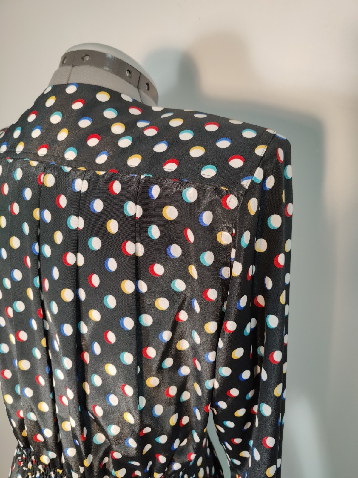 Vtg Leslie Fay 80’s Polka Dot Secretary Dress Sz M Career Shoulder Pads Pockets