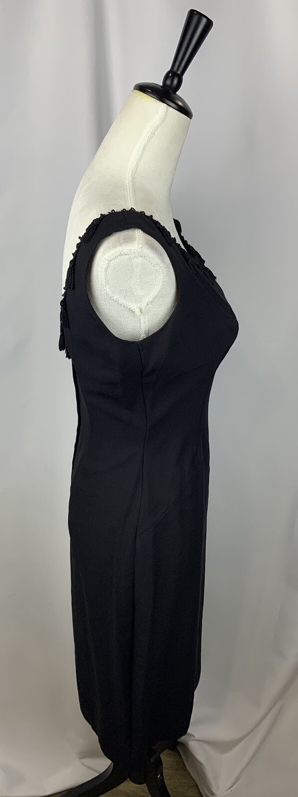 Vintage 60’s Black Fringe Tassels Union Made Sheath Dress Size 11