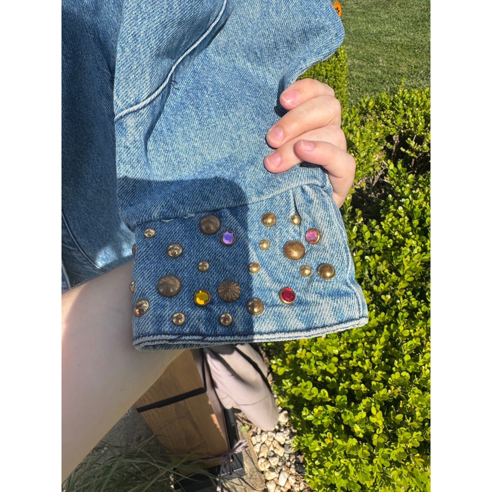 Vintage 80s Studded Rhinestone Denim Jacket Blazer Oversized Dolman Western L XL