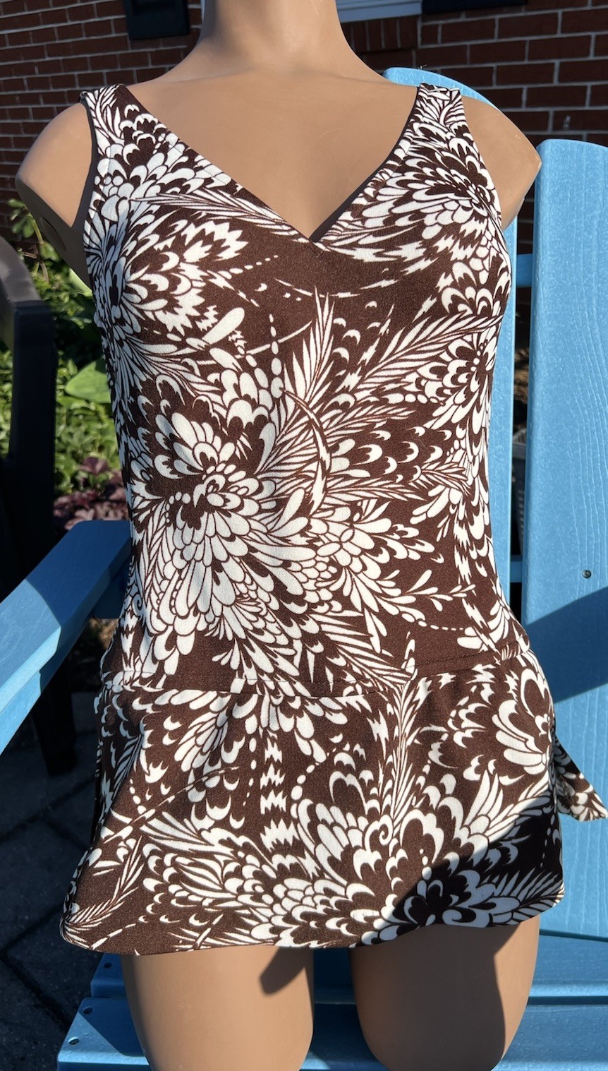 Vtg Roxanne Swim Dress Non Stretch Inner Structured Sz 10/32 Modest 70s