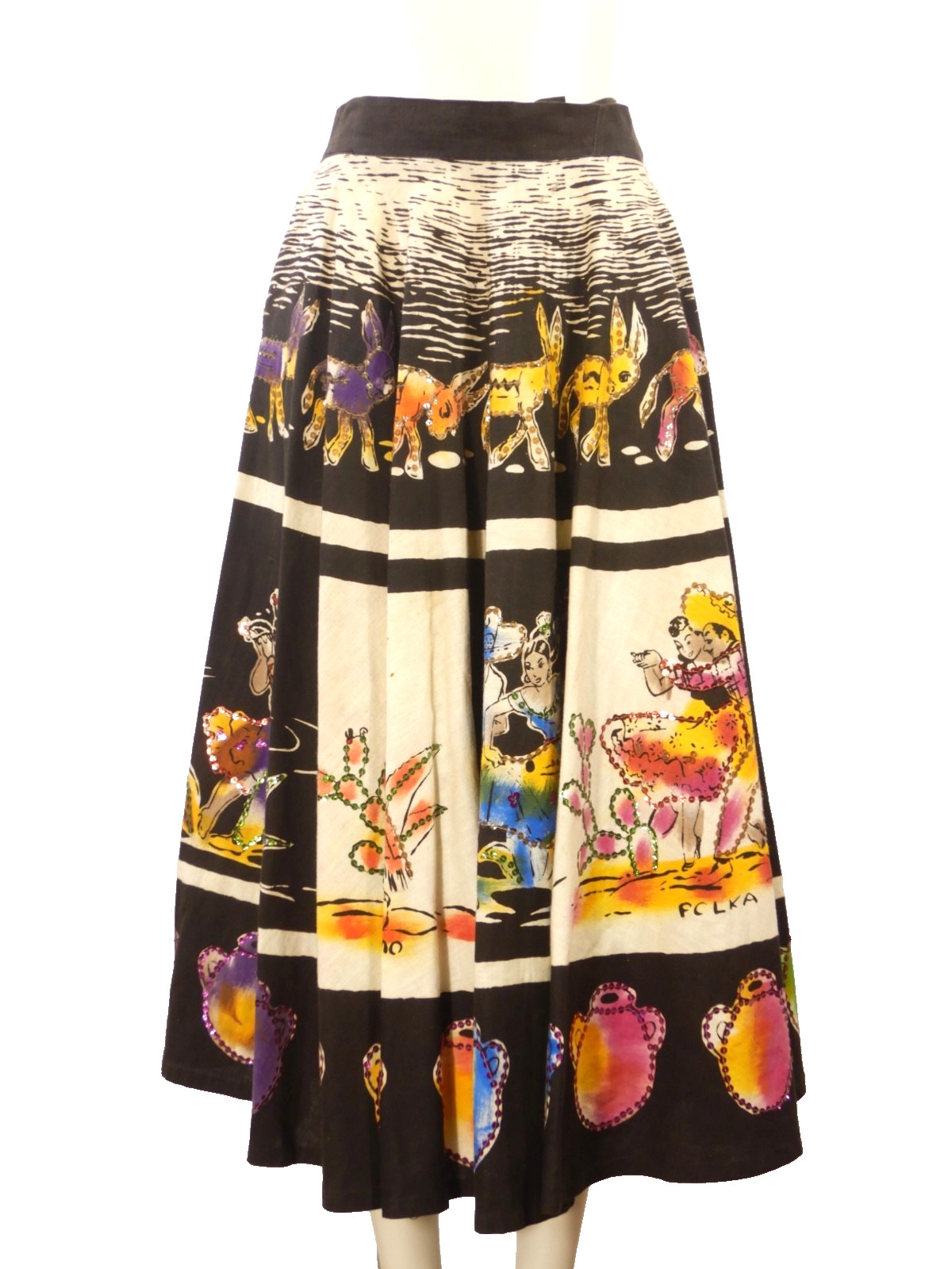 Vintage 1950s Kent Mexican Hand Painted Sequin Circle Skirt