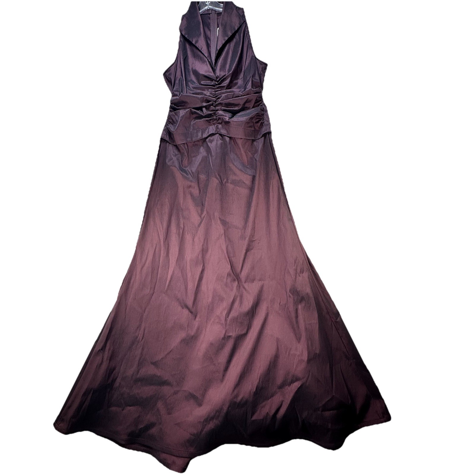Vtg 90s Tadashi Shoji Dark Purple Iridescent Formal Gown Maxi Dress Size 12 Vamp