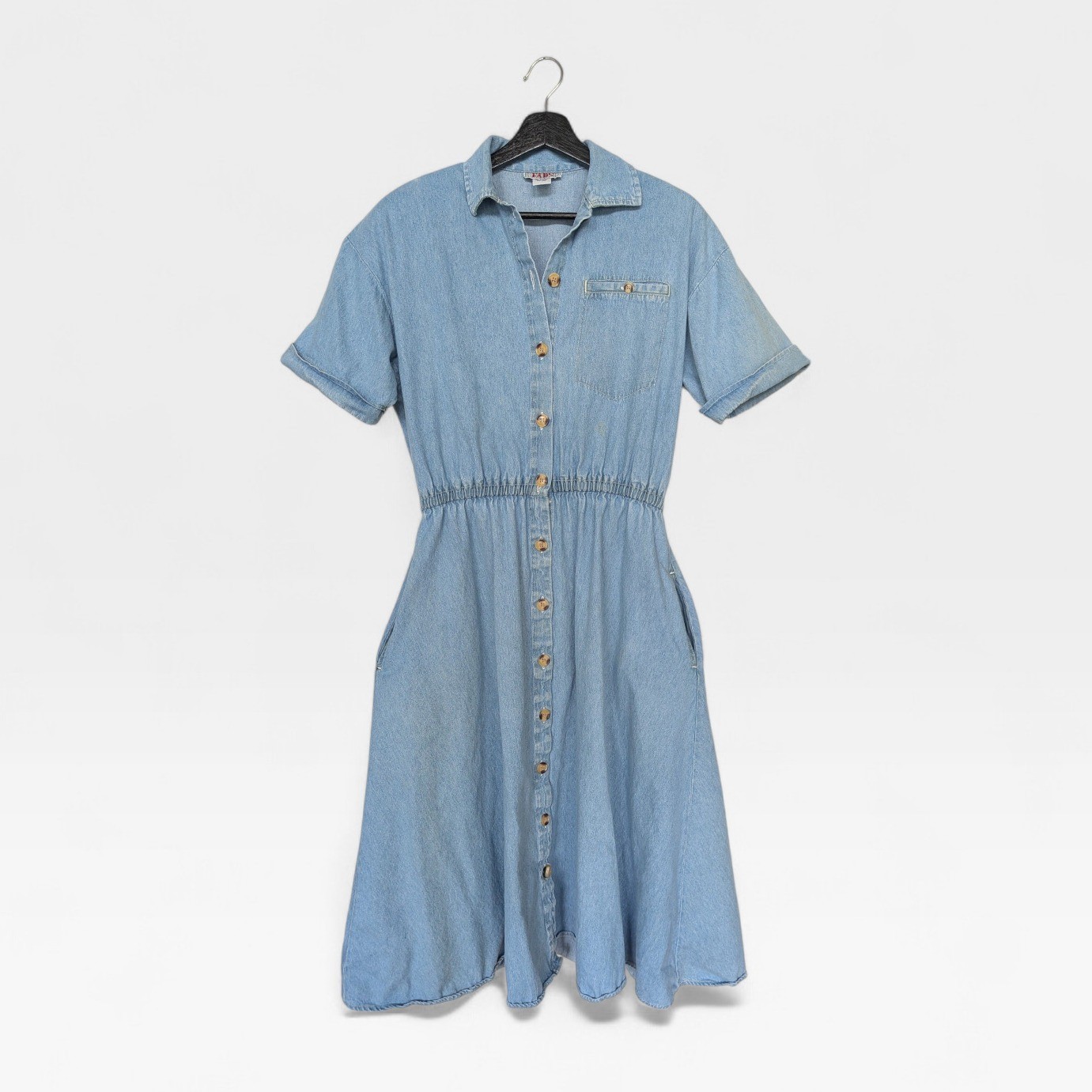 VTG FADS Denim Shirt Dress Womens S Button Front Cotton Midi Casual