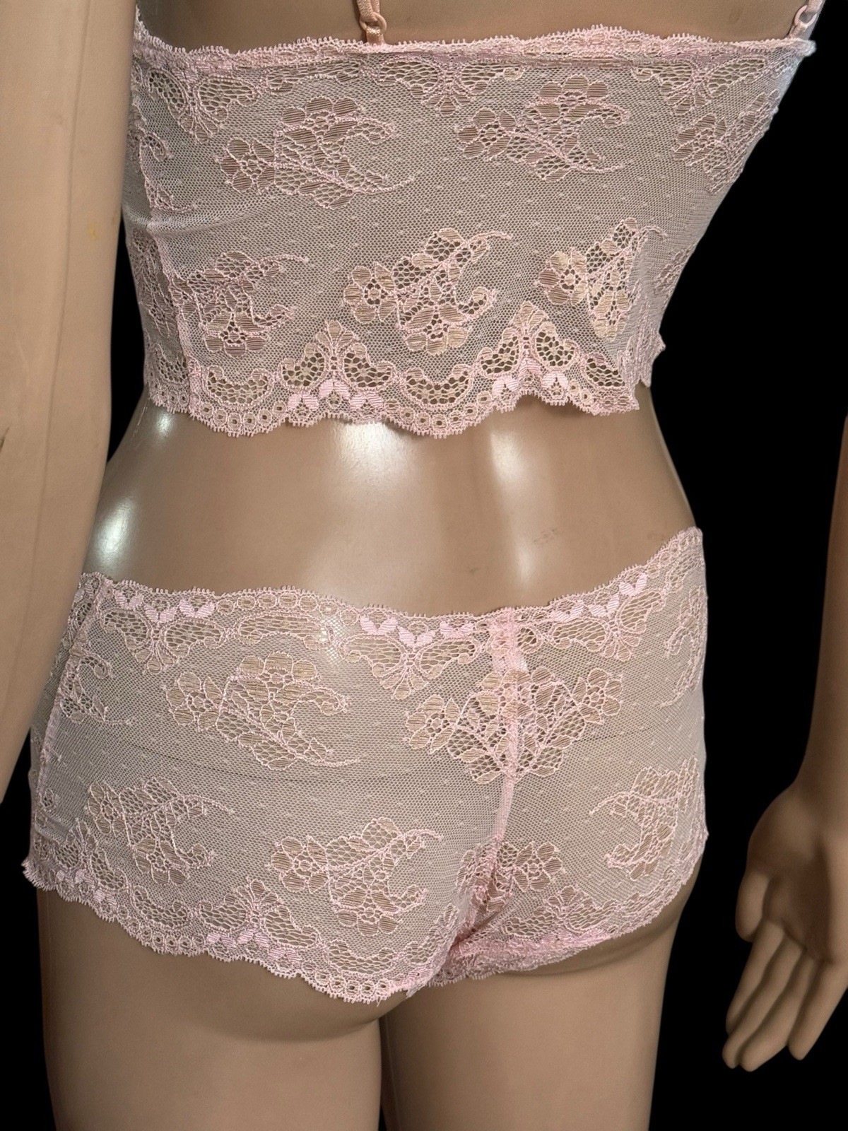 Victoria’s Secret Pink Victorian Sheer Lace Flowers Cami Panty Set Sz Small VTG