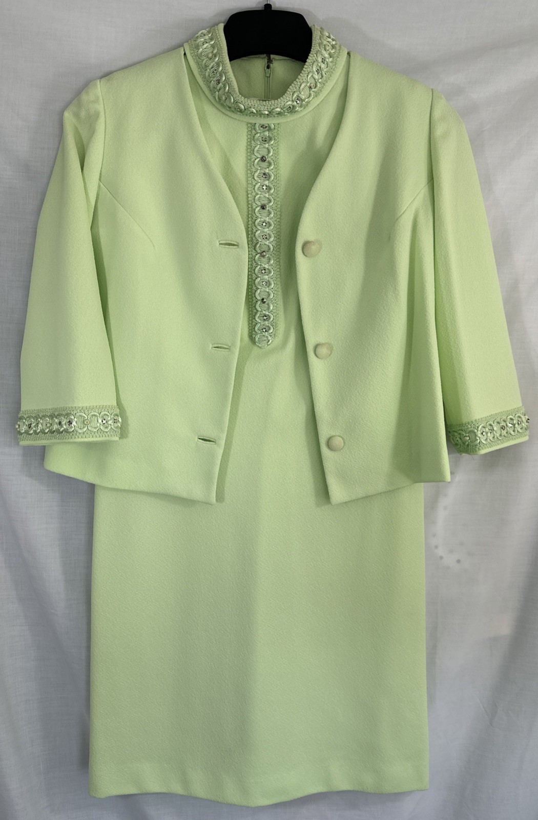 VTG Mod 2 Pc Sheath Dress & Boxy Crop Jacket Set *L/XL Key Lime Green Jackie O