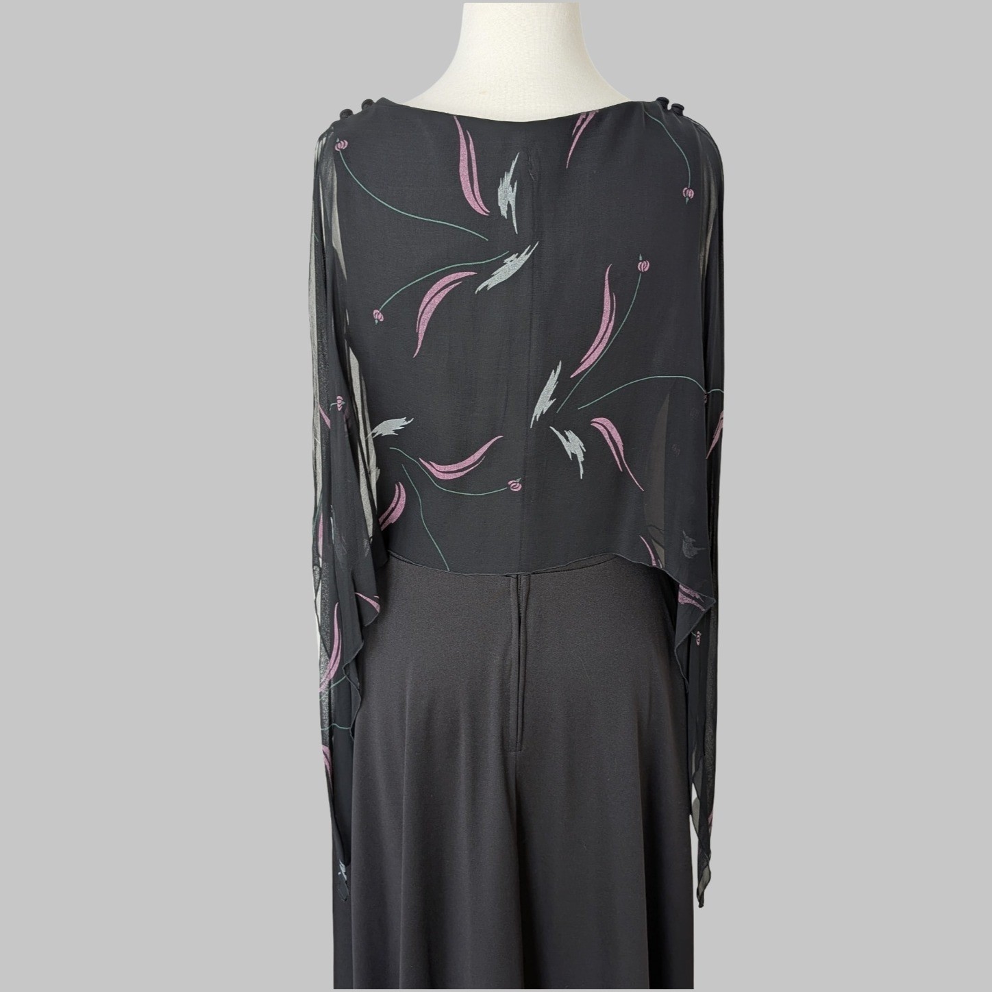 Vintage 70s Draped Disco Goddess Dress Sheer Overlay Evening Gown