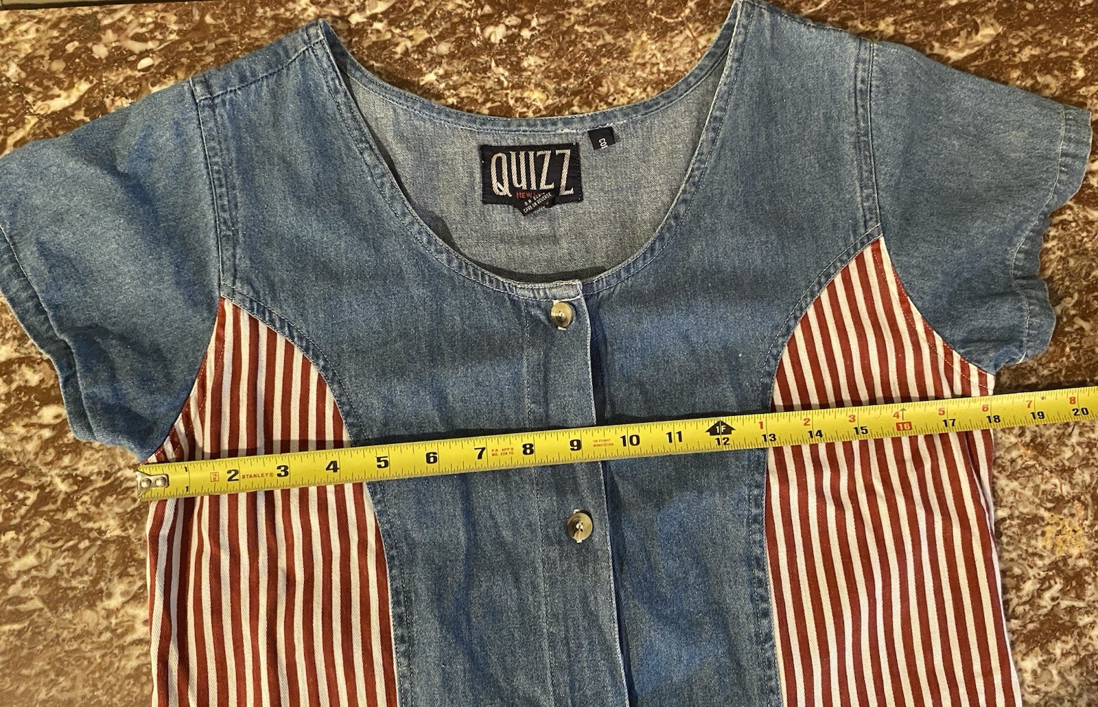 Vintage 90’s Americana Denim Dress Cottage core Medium Flag Quizz USA
