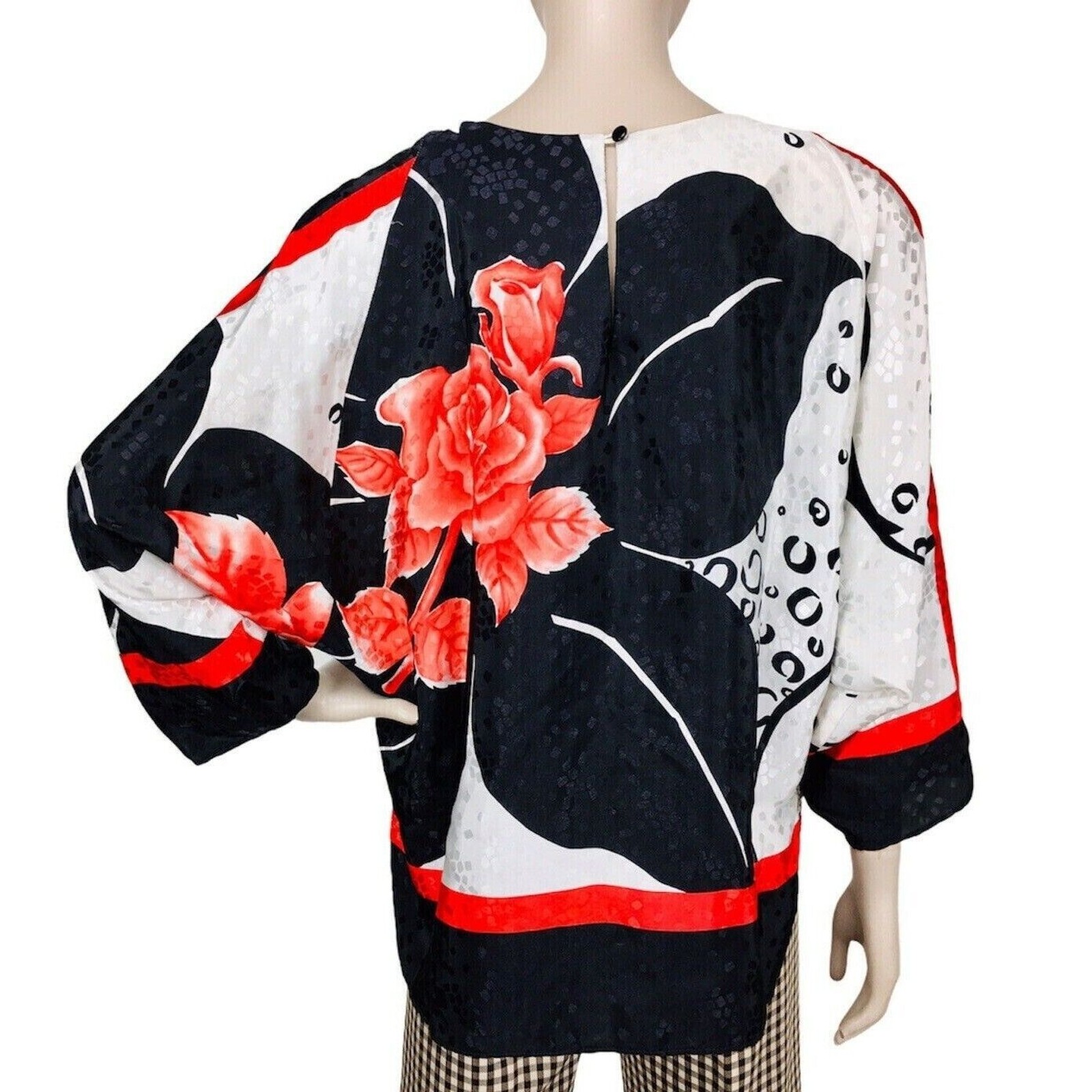 Vintage Siasia Artsy Bold Colorful Floral Brocade Batwing Sleeve Blouse Large