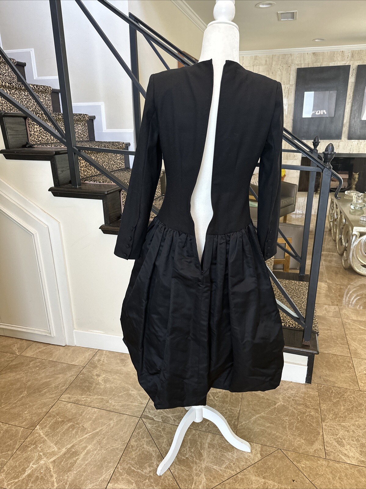 William Pearson 80s Black Wool Drop Waist Stiff Satin Balloon Skirt Dress Size 6