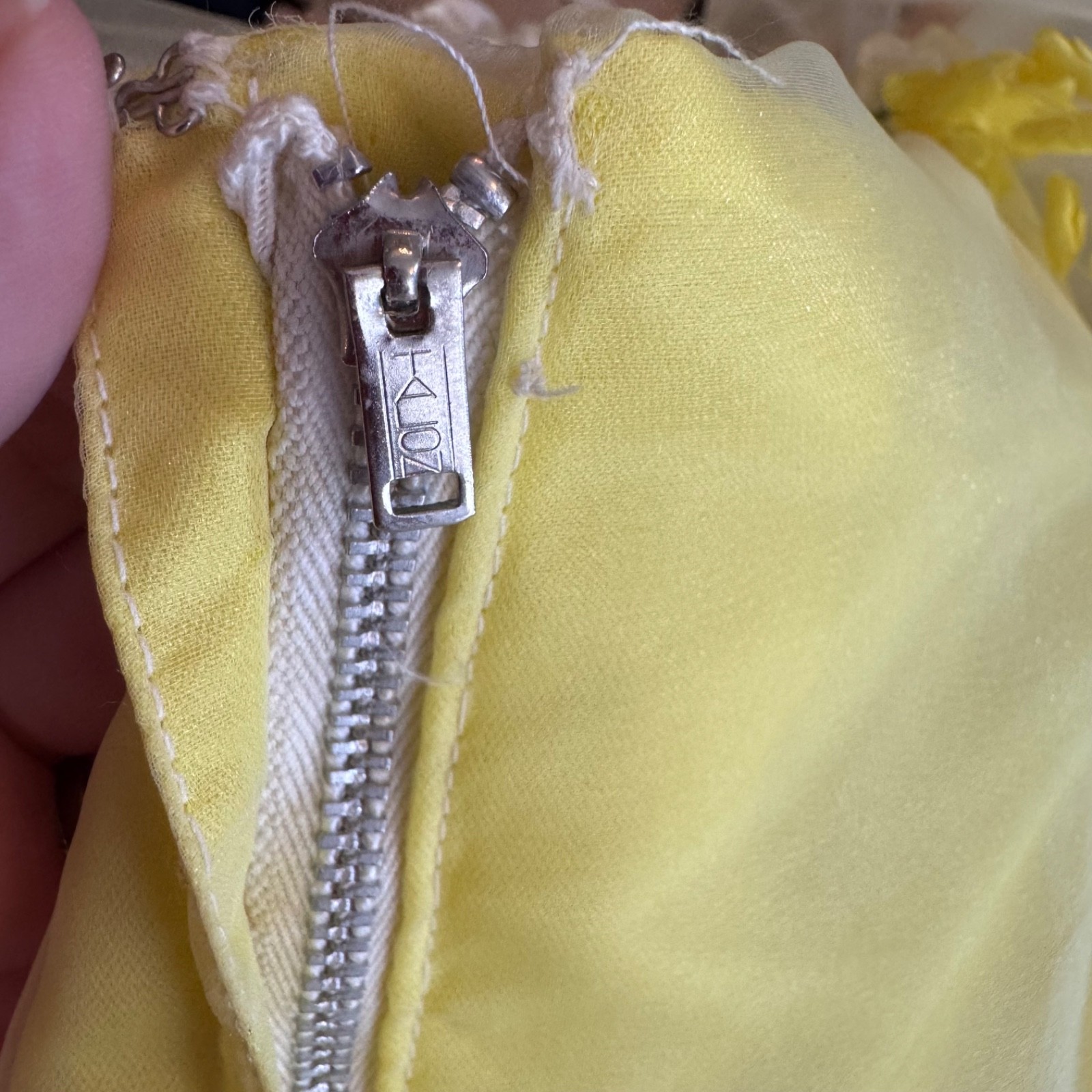 VTG 50s Tulle Gown Prom Dress Yellow Cupcake Illusion Neckline Cotillion XS
