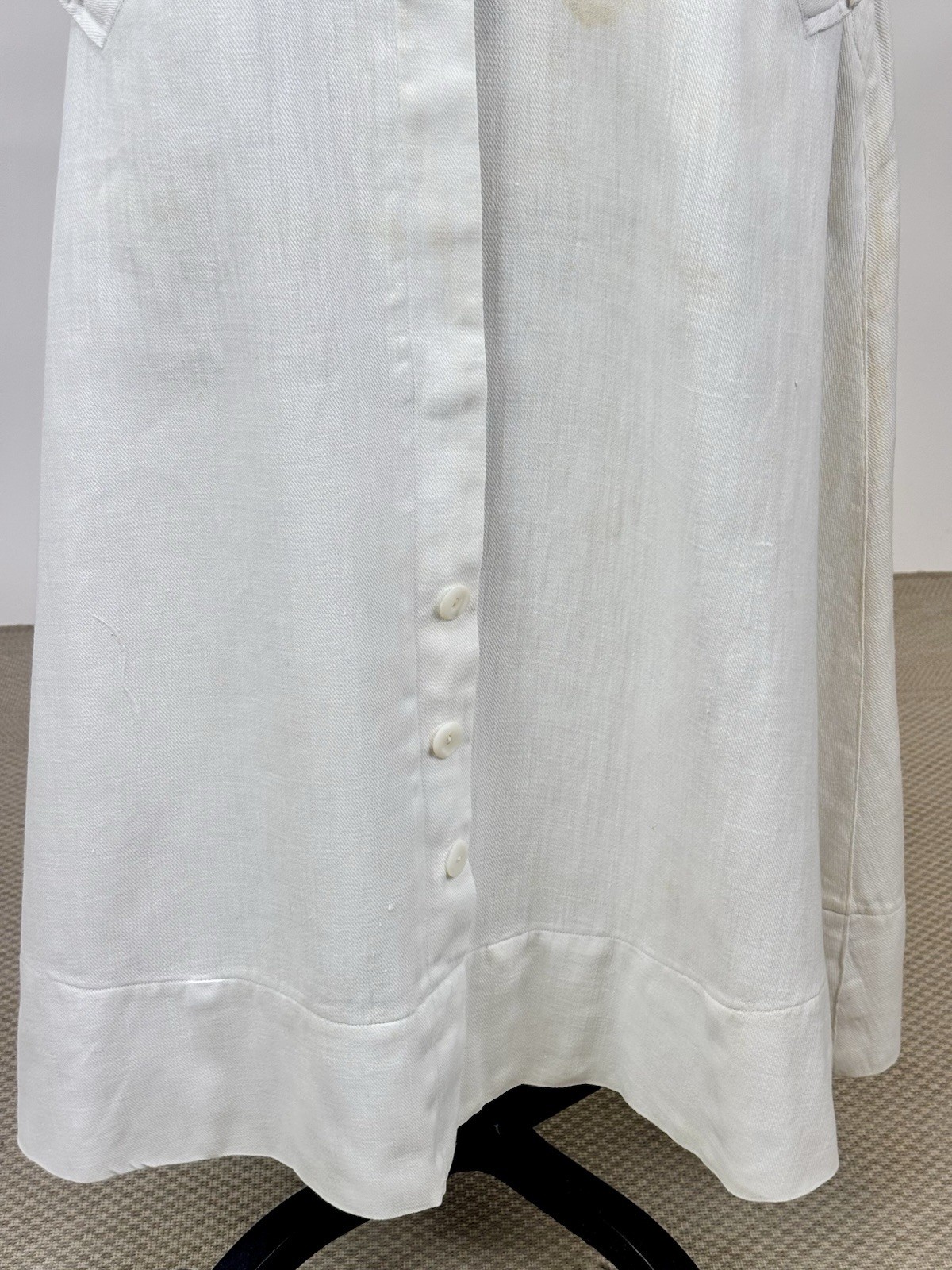 Edwardian 1910s Antique Cotton Skirt White Buttons Snaps Wide Hem Twill Weave