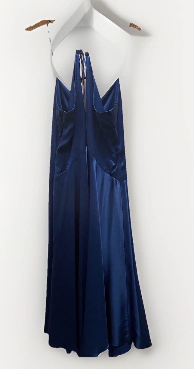 Heart Moon Star Silk Royal Blue Slip Dress Size Large Tie Midi Length Y2K 90s