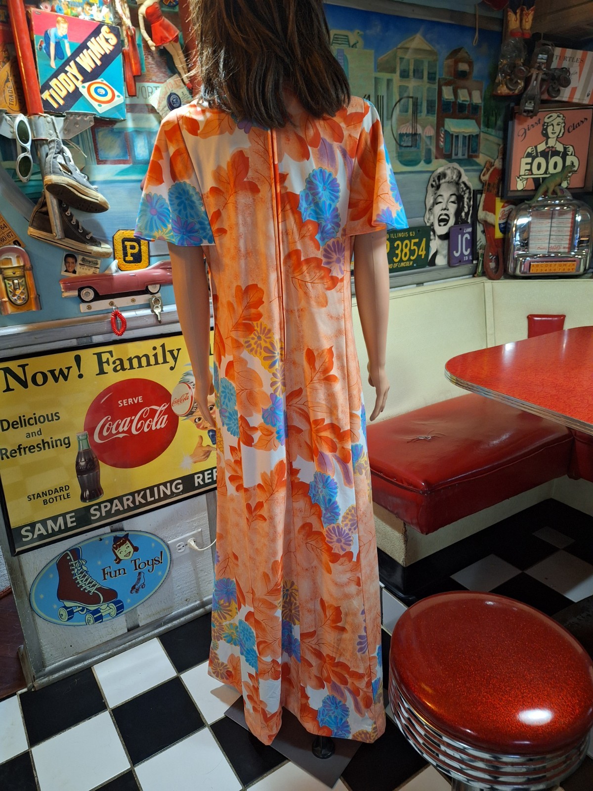 True VTG 1970s MALIHINI HAWAII Mid-century Mod Polyester Maxi Dress Muu Muu L