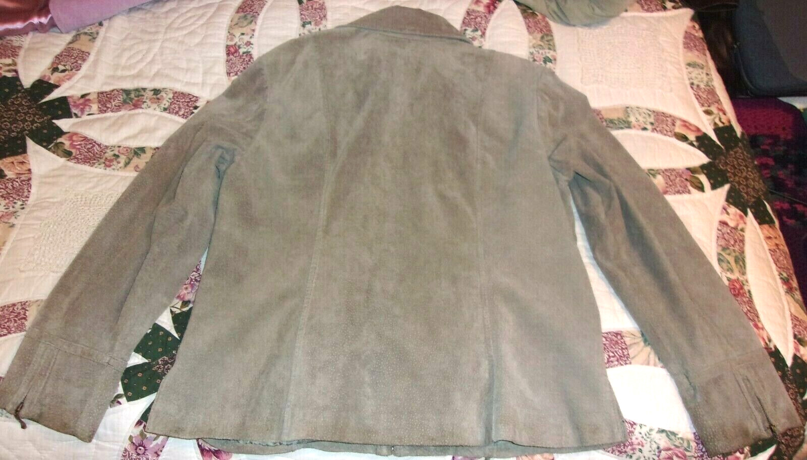 VTG? LIVE A LITTLE MOSS GREEN SUEDE LEATHER JACKET ZIP FRONT L SLEEVES XL WOMEN