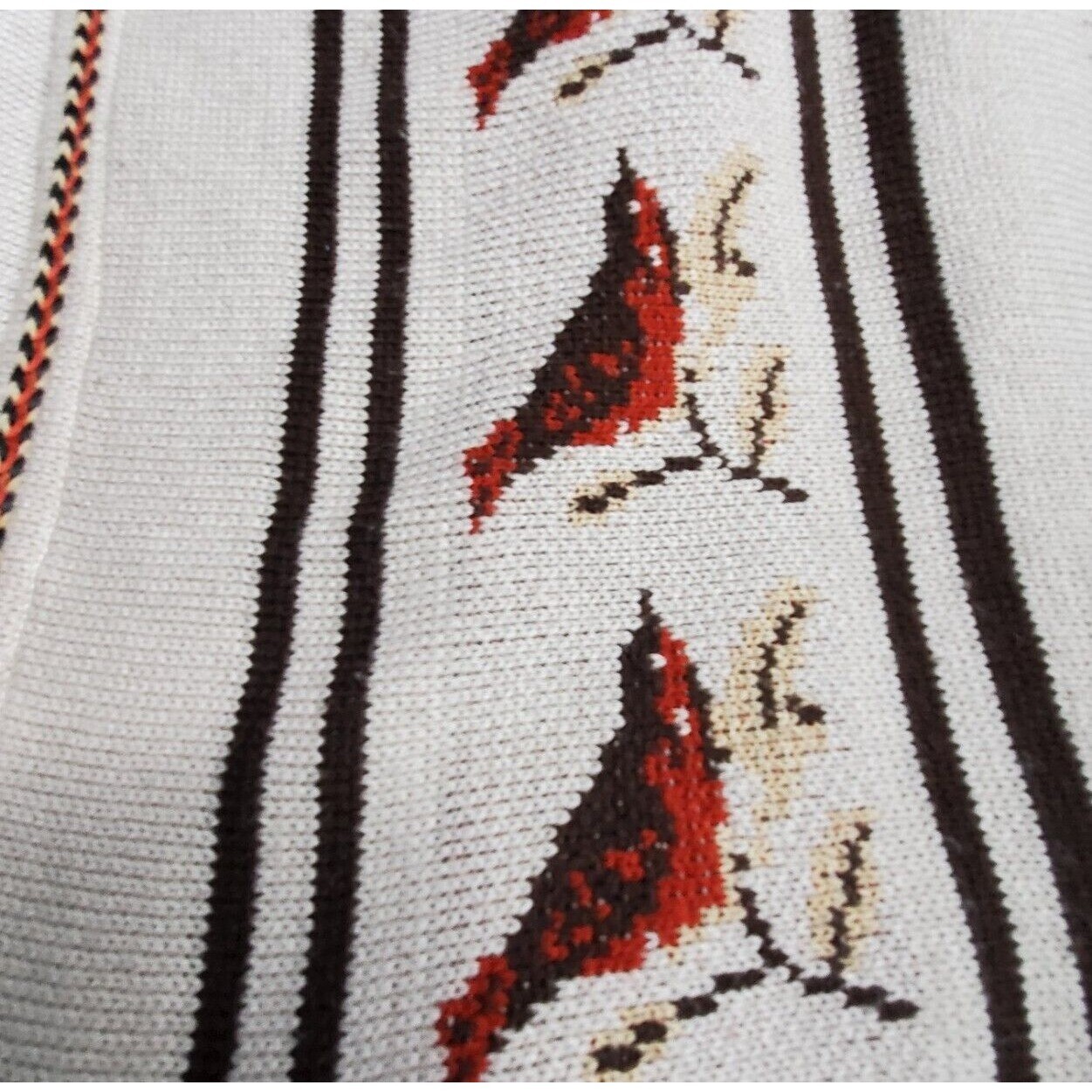Vintage 70s Knit Poncho Vest Sweater Fringe Western Boho Cowgirl Bird Pattern