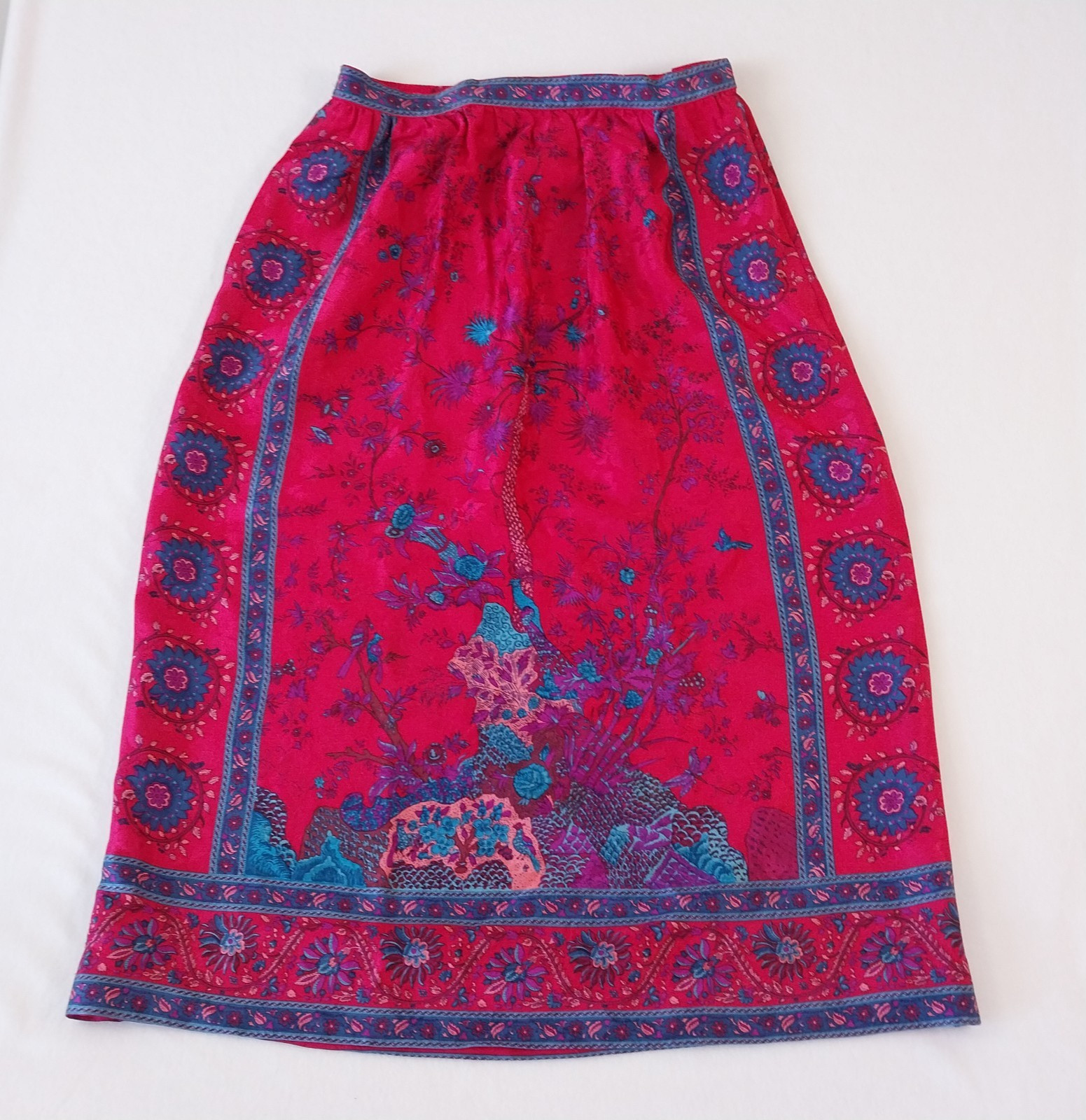 Vintage 100% Silk Midi Skirt Bright Pink size 8 Umi Collections by Anne Crimmins