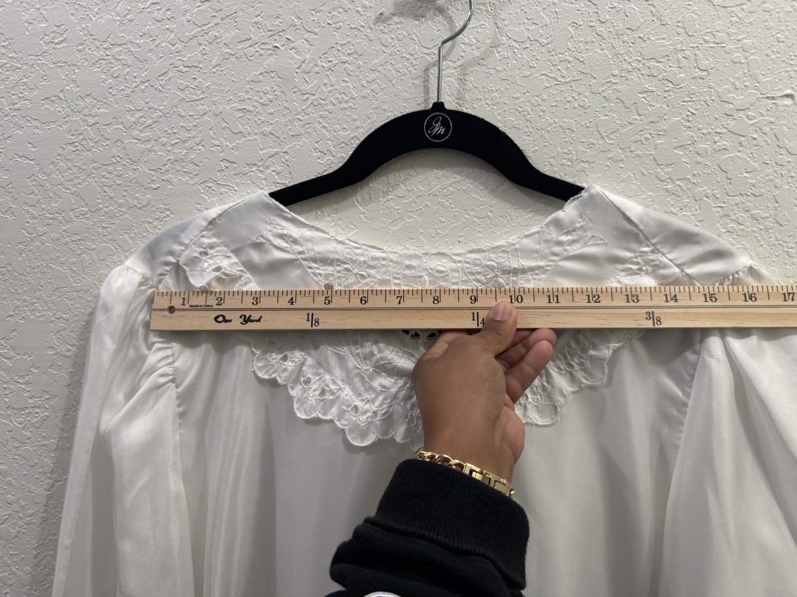 Vintage 1970s White Lace Collar Puff Sleeve Blouse Cottagecore Boho 16