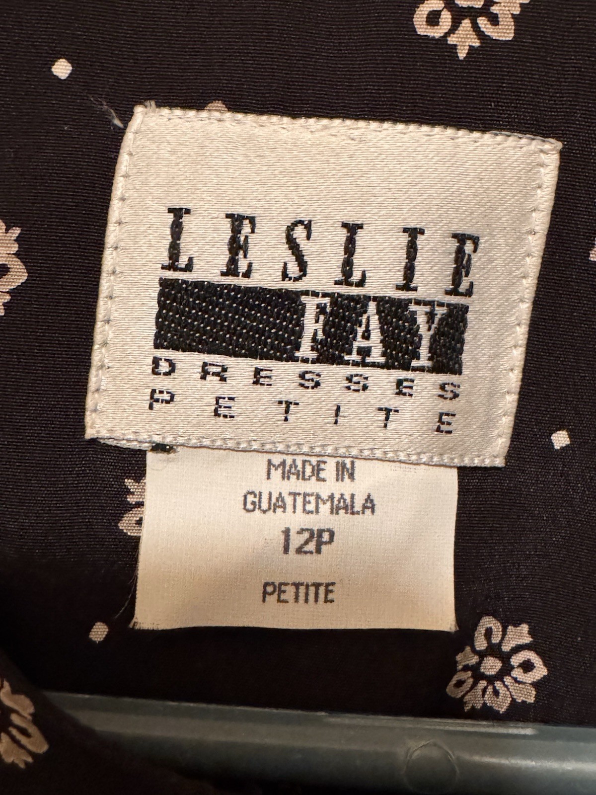 Vintage 90s Leslie Fay Petite Dress 12P Black Floral Short Sleeve Pleated Midi