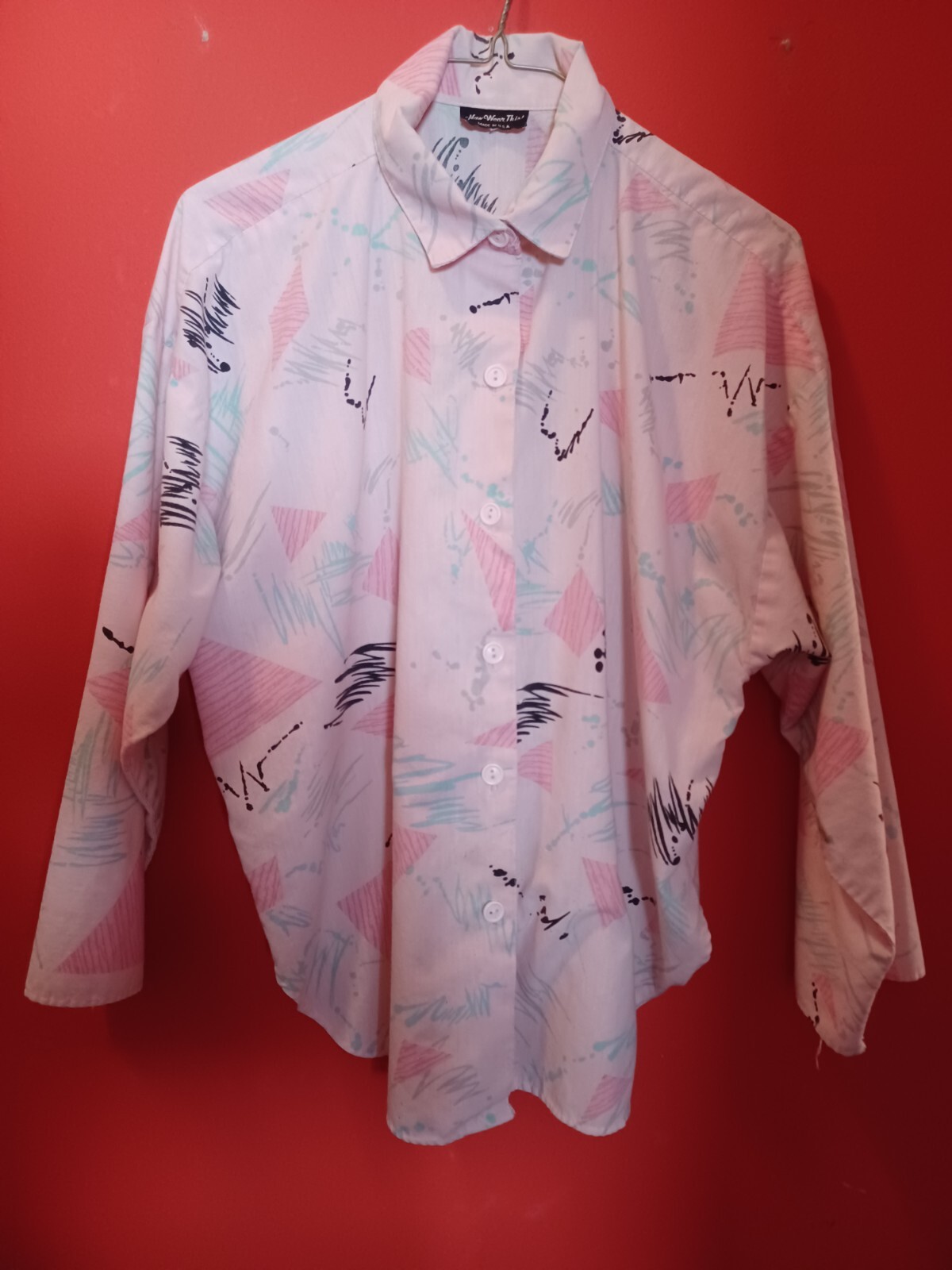 True VTG 1980s 1990s Geometric Graffiti Stranger Things Button Up Shirt L/XL 80s