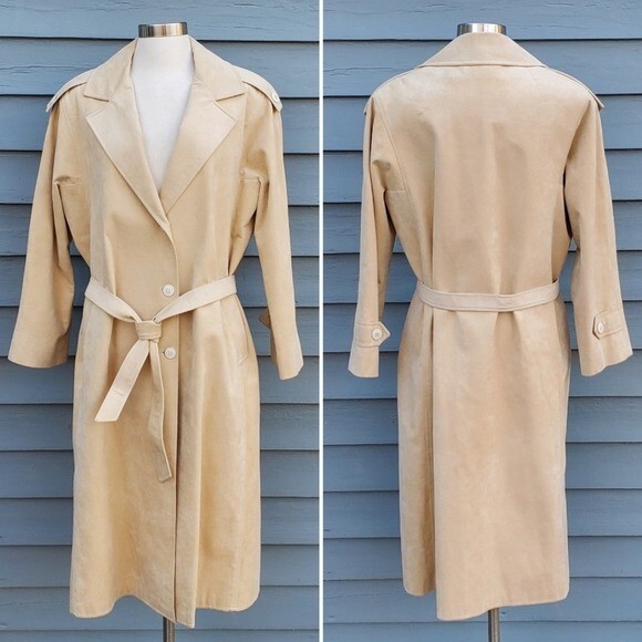 Vintage 70s Western Boho Ultrasuede Faux Suede Camel Honey Tan Trench Coat 14