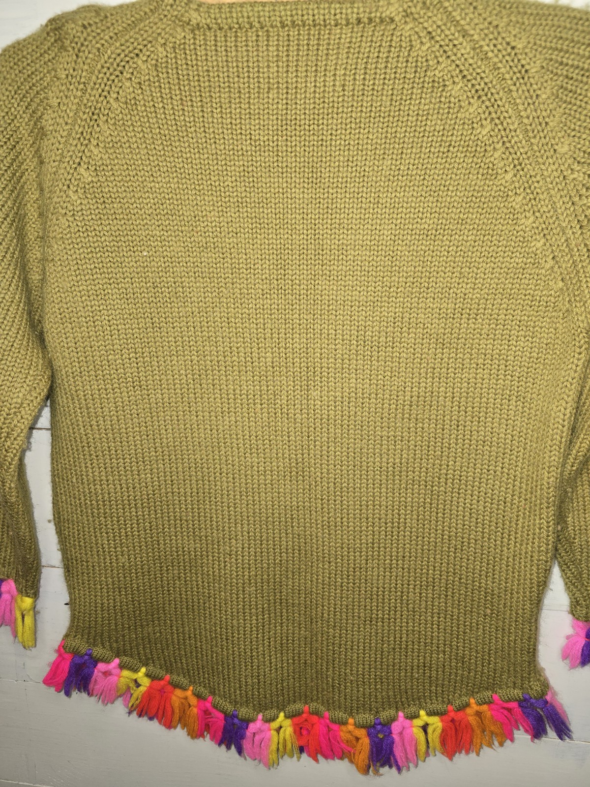 Vintage Phil Rose Pantsweater Floral Green 100% Wool Fringe