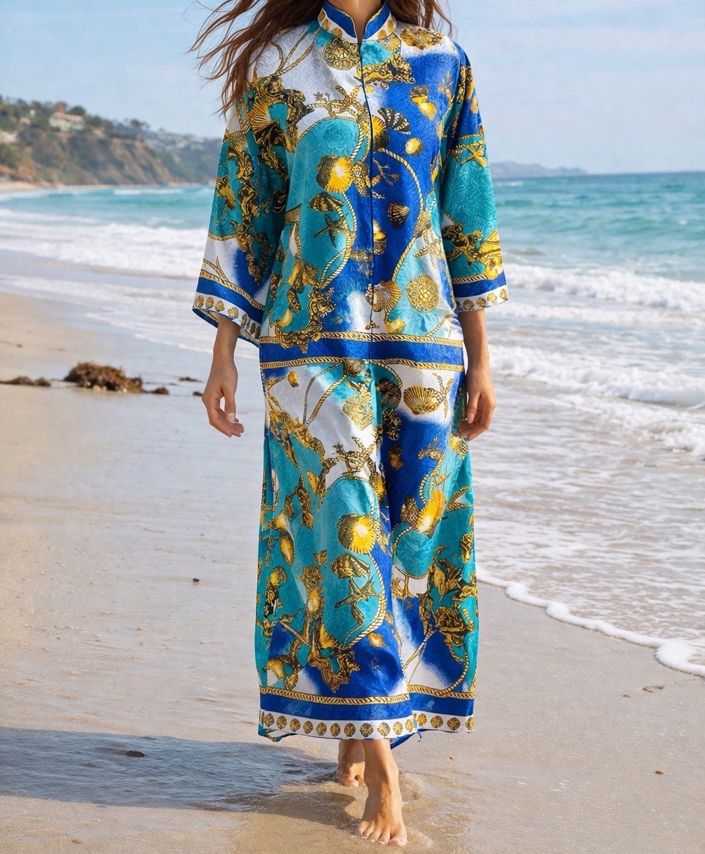 Vintage ‘Santé Classics’ 1980s kaftan lounge dress one size fits most Costal