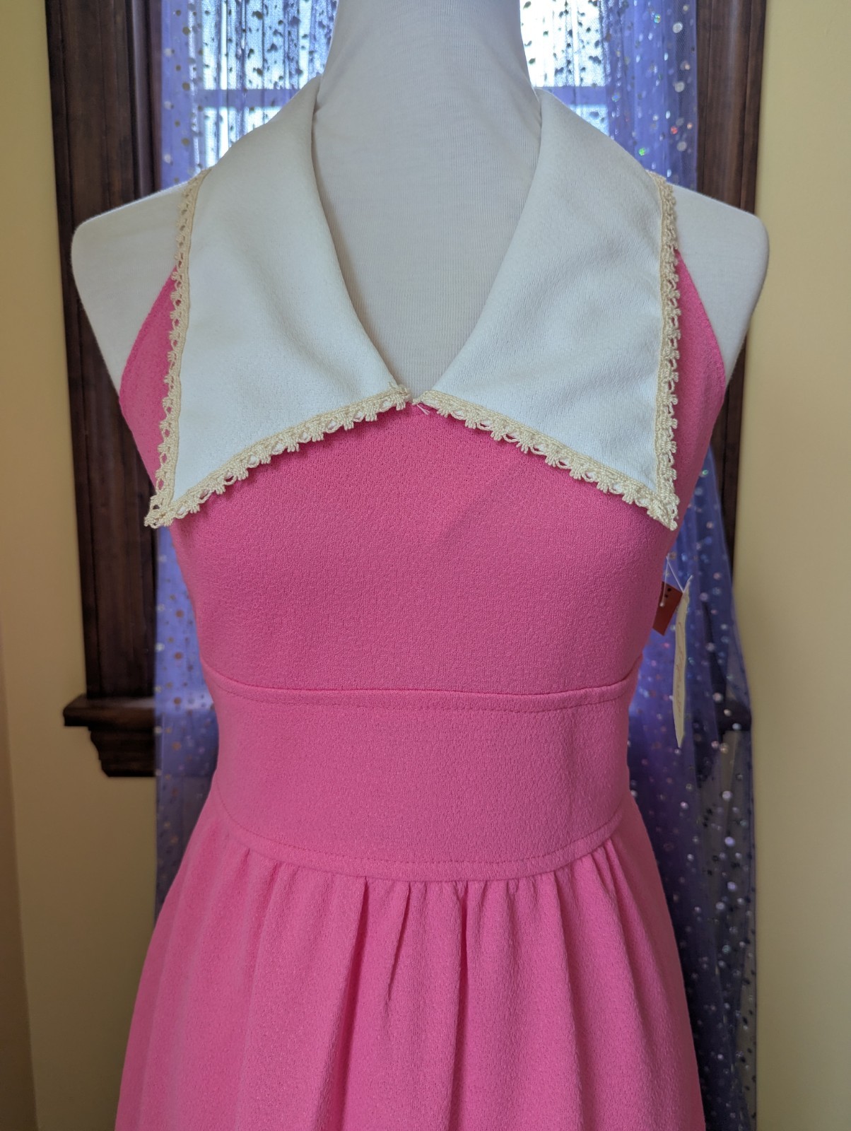 Vintage 70’s Joni Blair Of California Pink Dagger Collar Polyester Maxi Dress S