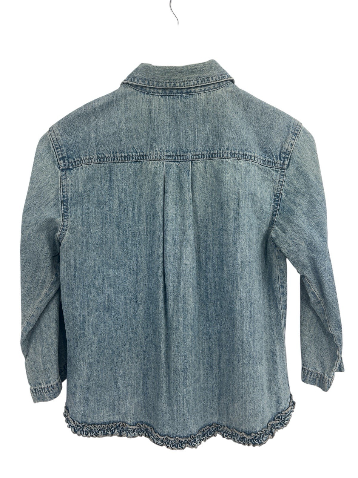 Vintage Y2K J Jill Denim Ruffle Hem 3/4 Sleeve Button Down XS Chambray Western