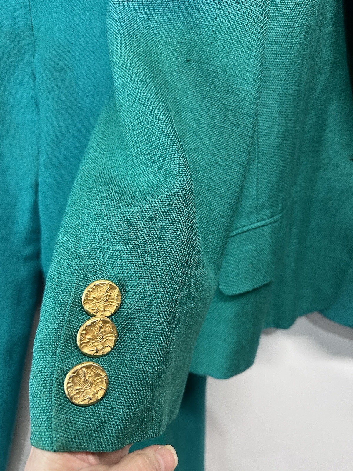 Ann May Vintage 80’sPant Suit 100% Silk Emerald Green Jacket SZ 12 & Pants Sz 14
