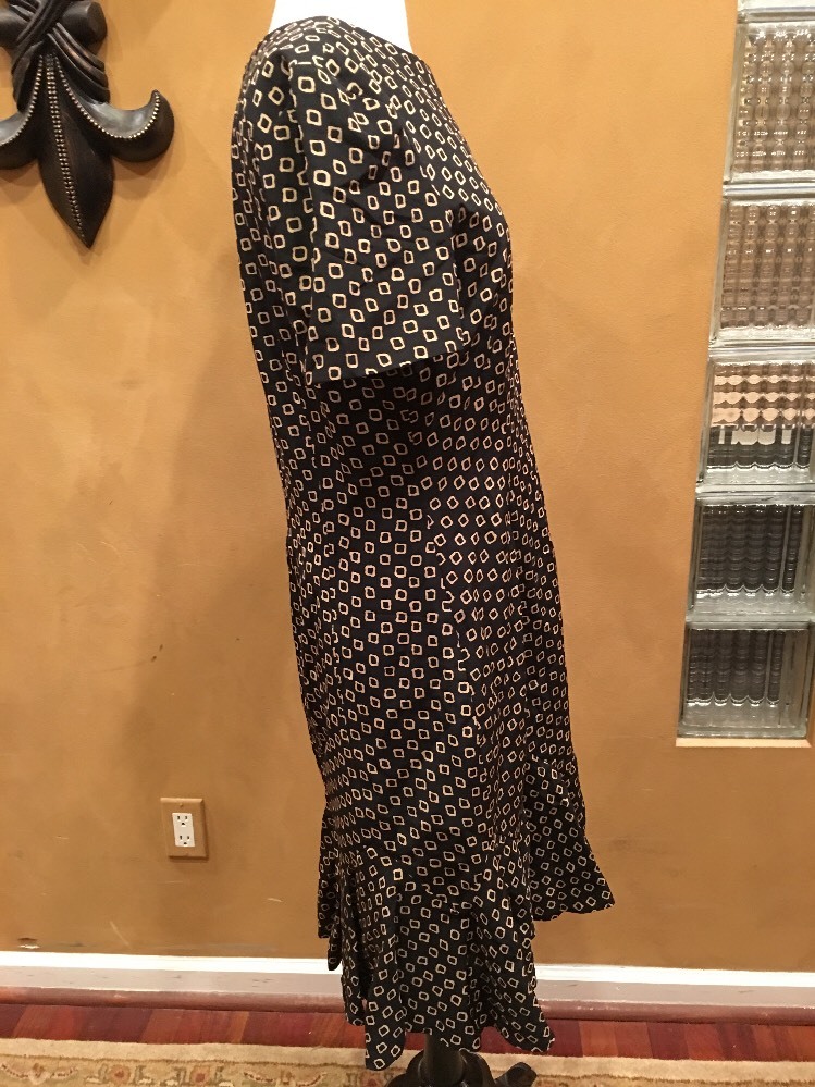 Arnold Scaasi Vintage Black Silk Square Design Ruffle Cocktail 10 Formal