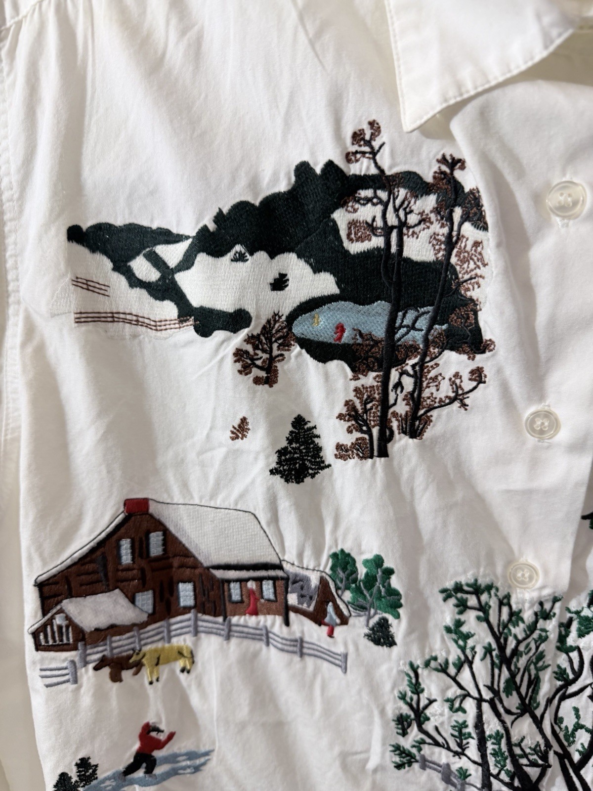 Vtg Cambridge Dry Goods White Shirt Womens Size 6 Embroidered Christmas Theme