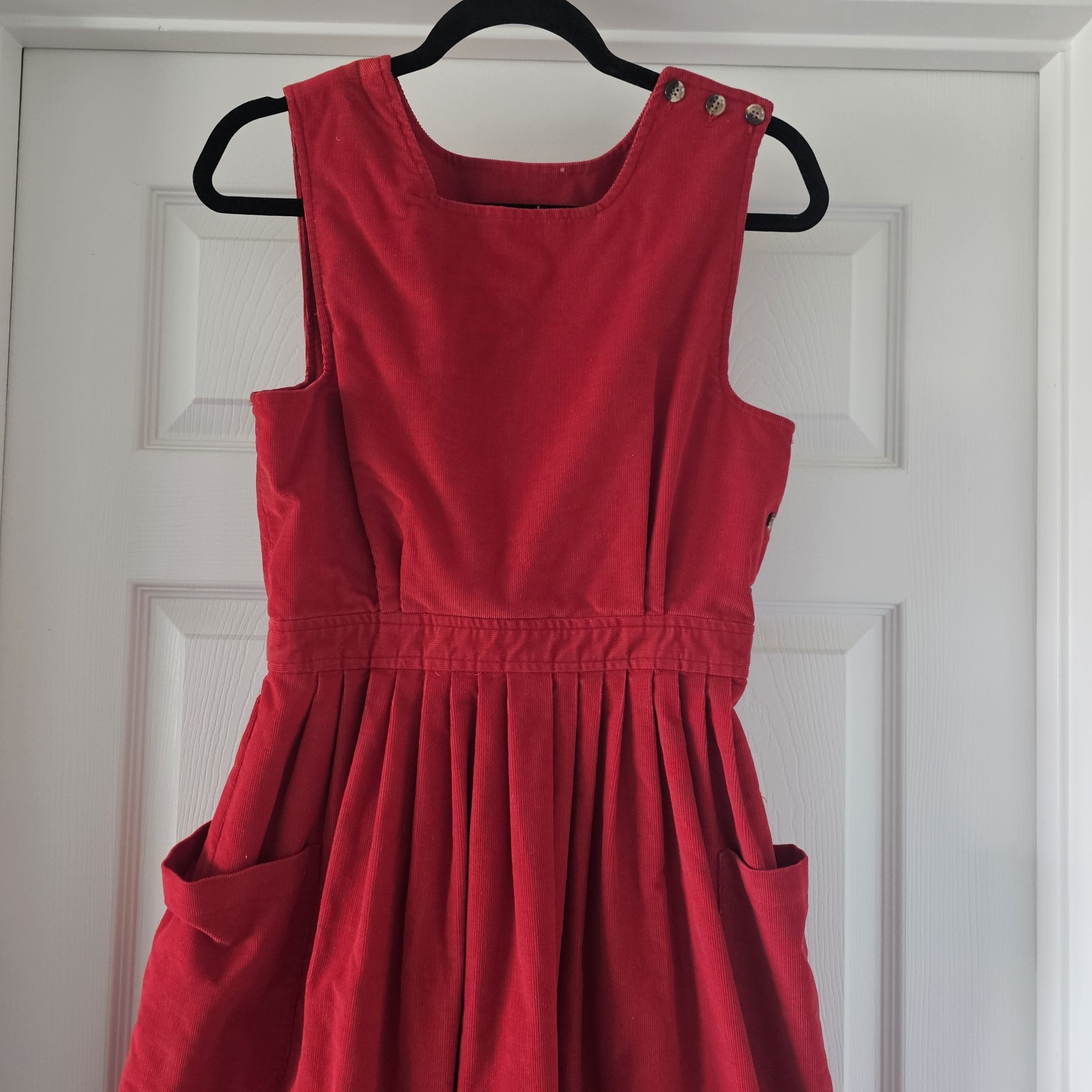1980s 1990s L.L. Bean Lipstick Red Corduroy Pinafore Jumper Midi Dress #74