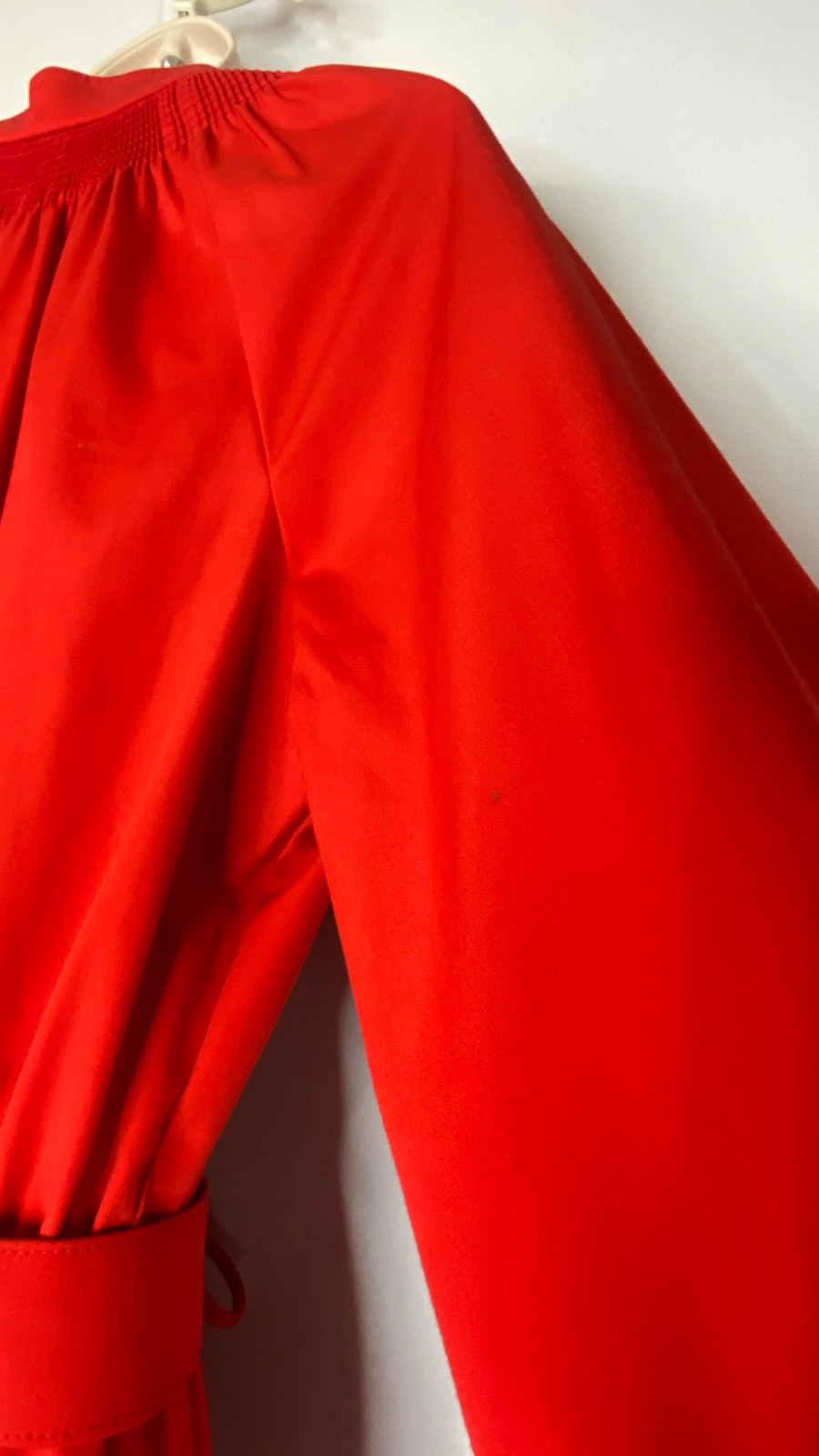Vintage 1970s red midi dress 3/4 sleeve heavy cotton A line shirt pockets M L