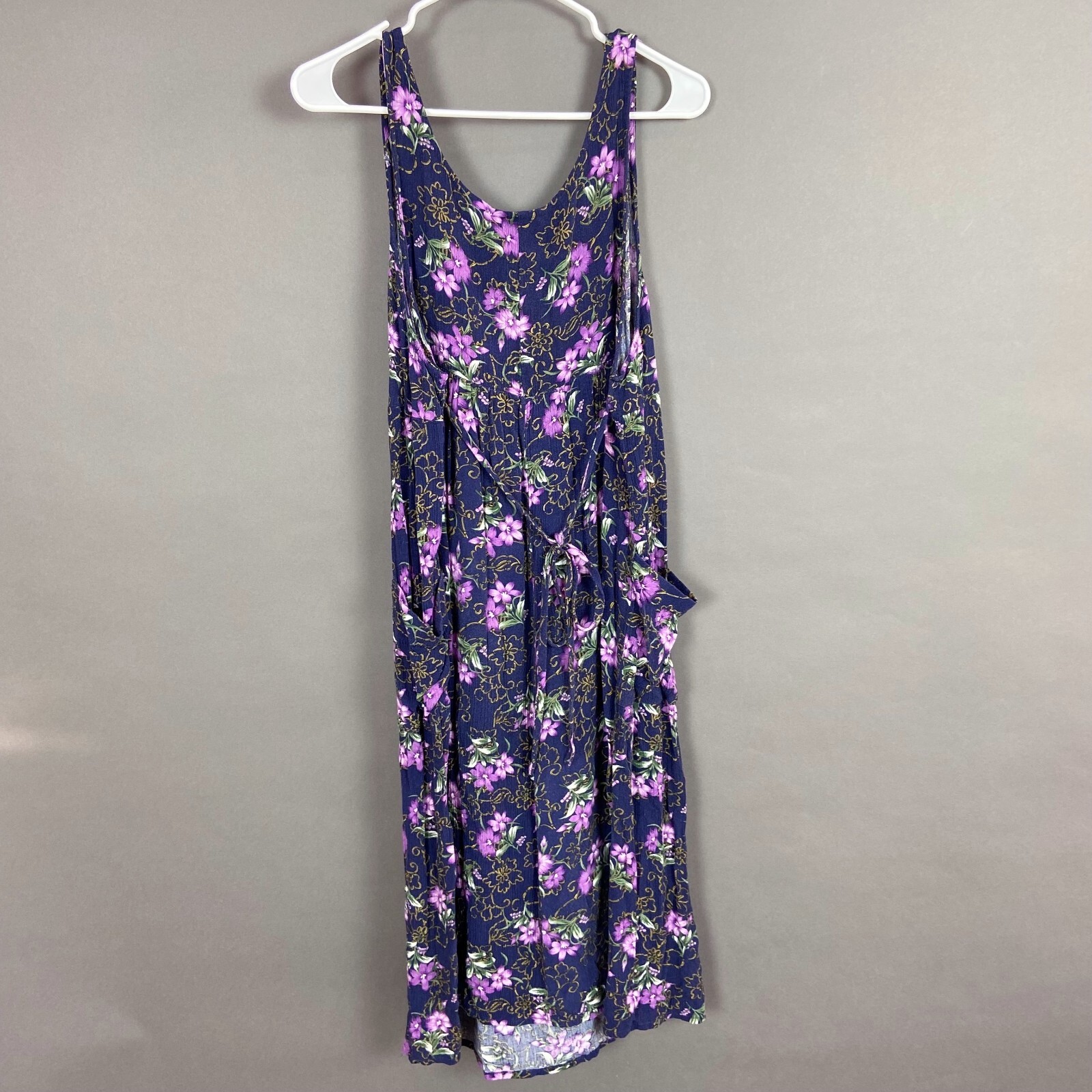 Vintage Caroline Wells Maternity Purple Floral Boho Sleeveless Dress Medium