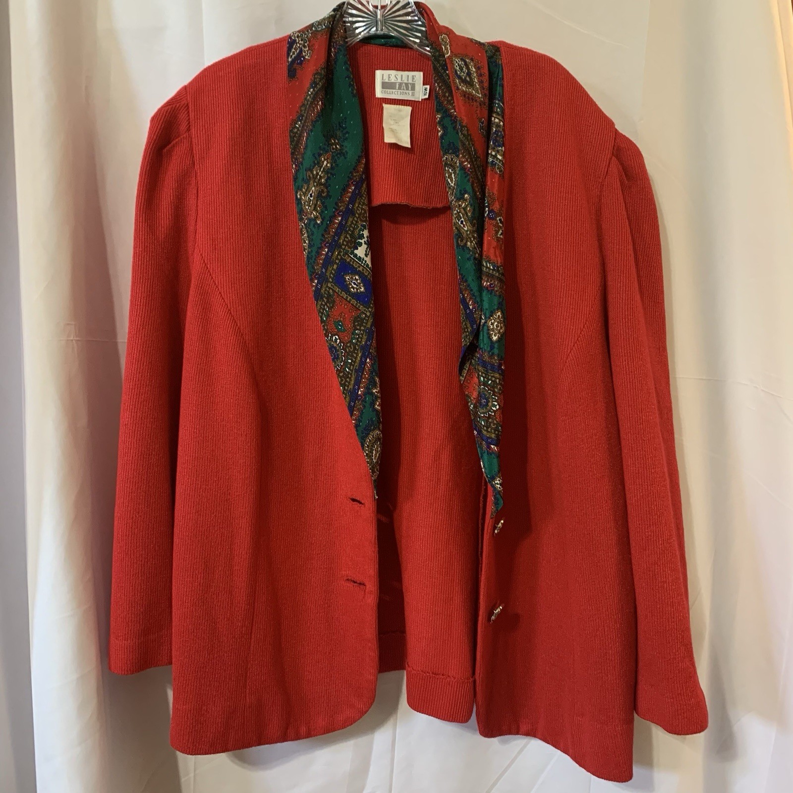 Leslie Fay Collections Womens Vintage Red Sweater Jacket 16W Colorful Collar