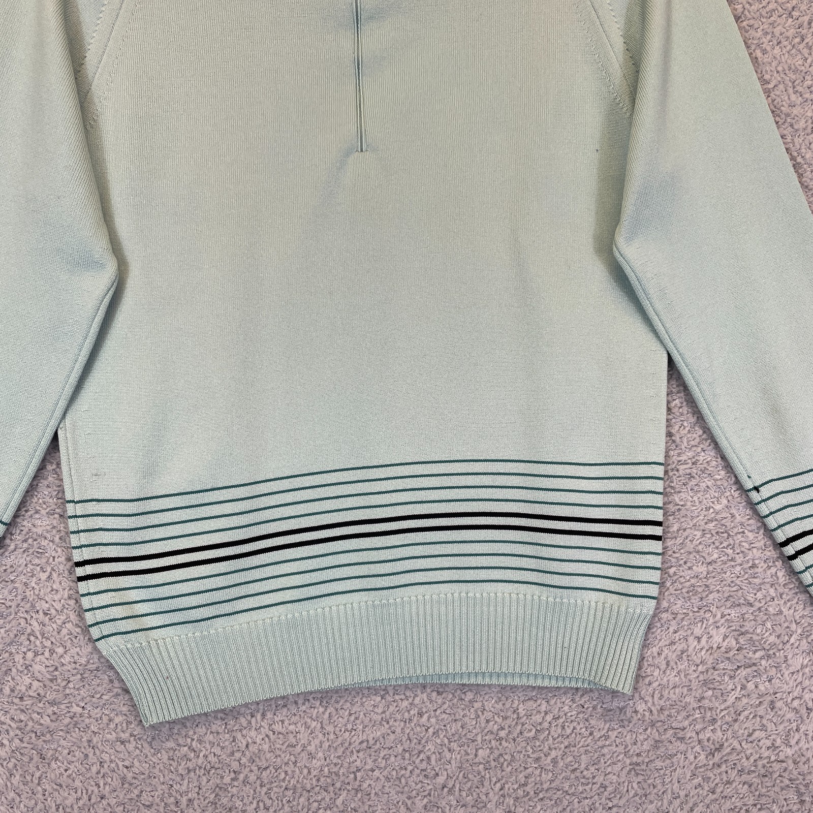 Vintage 1970s Givenchy Sport Designer Aqua Striped Sweater Top Size 36 Talon Zip