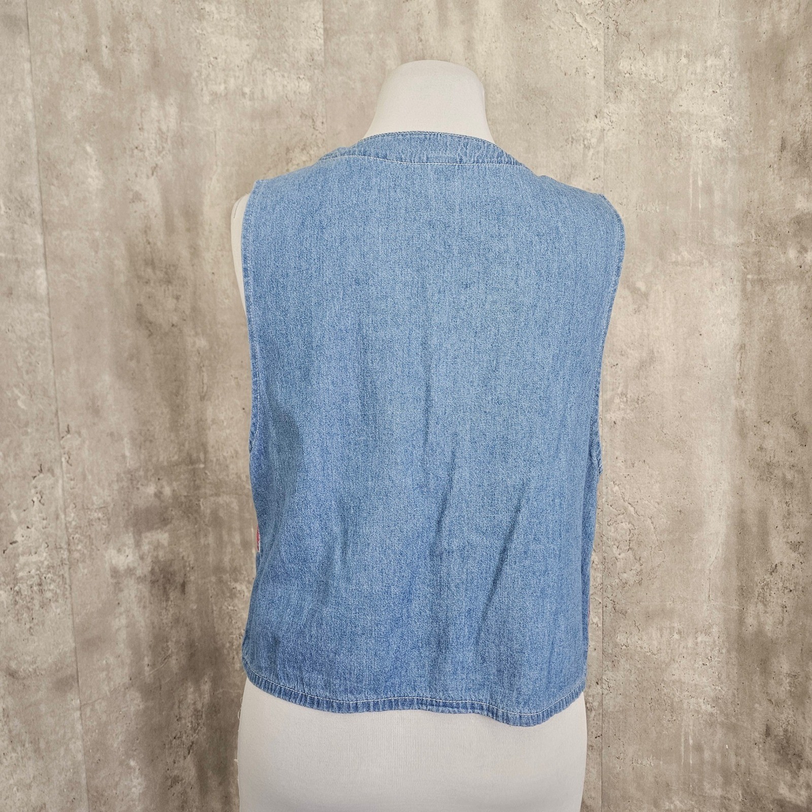 Vintage Stampede Denim Plaid Vest USA 90s Western Patchwork Button L